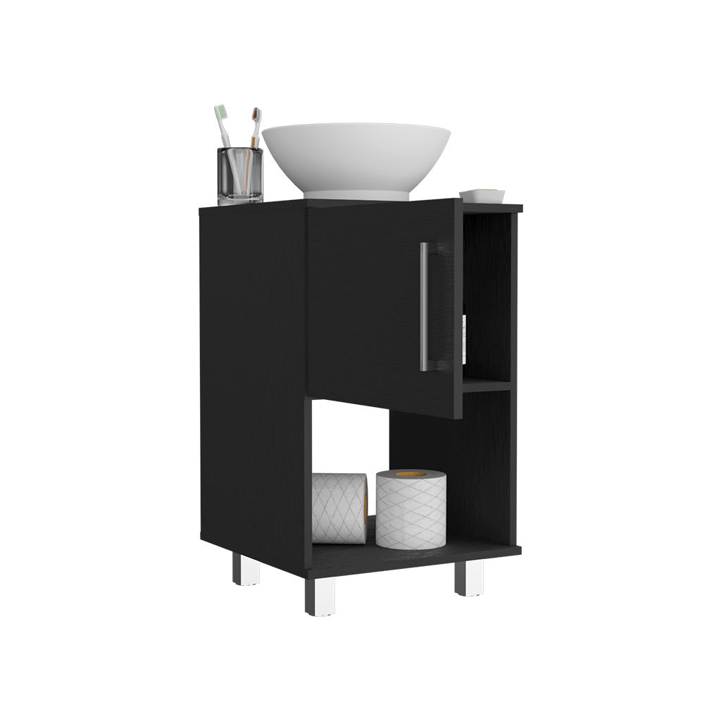 Gouda 18" Single Bathroom Vanity, One Open Shelf, Single Door Cabinet -Black