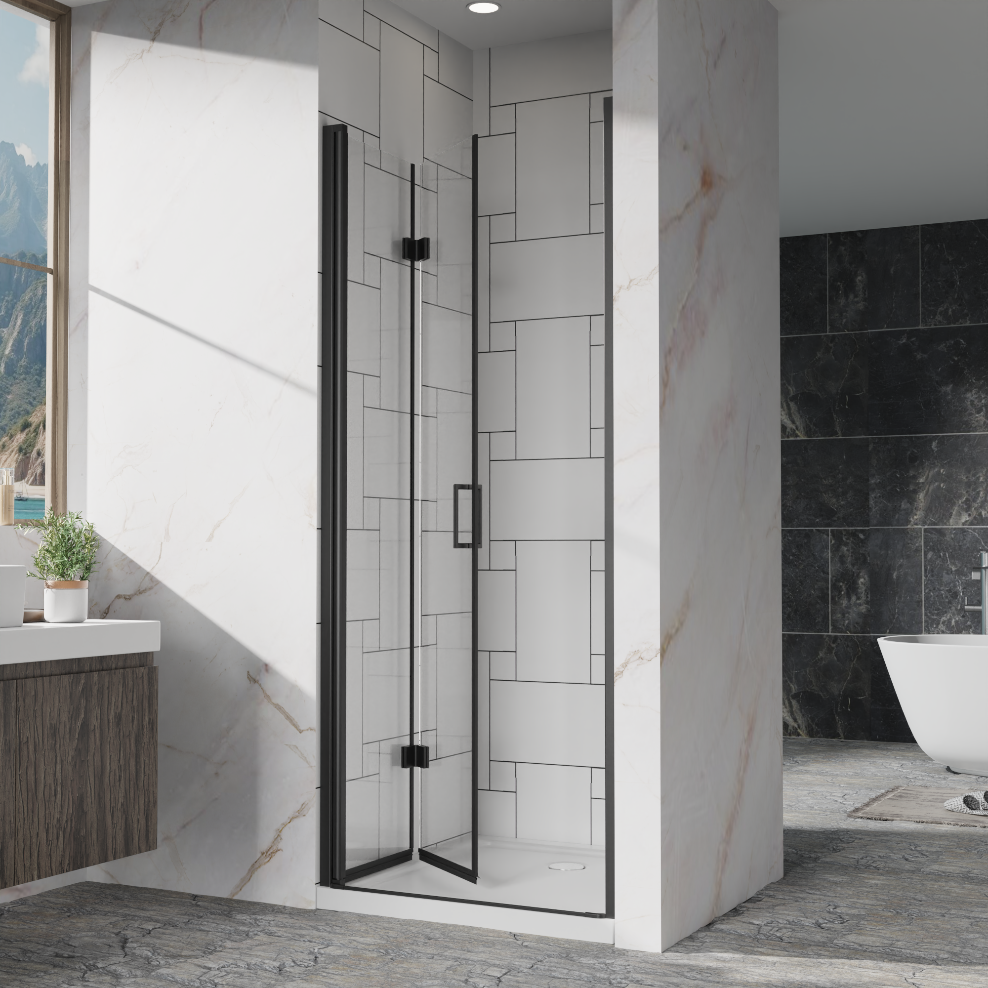 30 x 72 in Black Pivot Bifold Shower Door - 30 x 72 in / Matte Black view 2