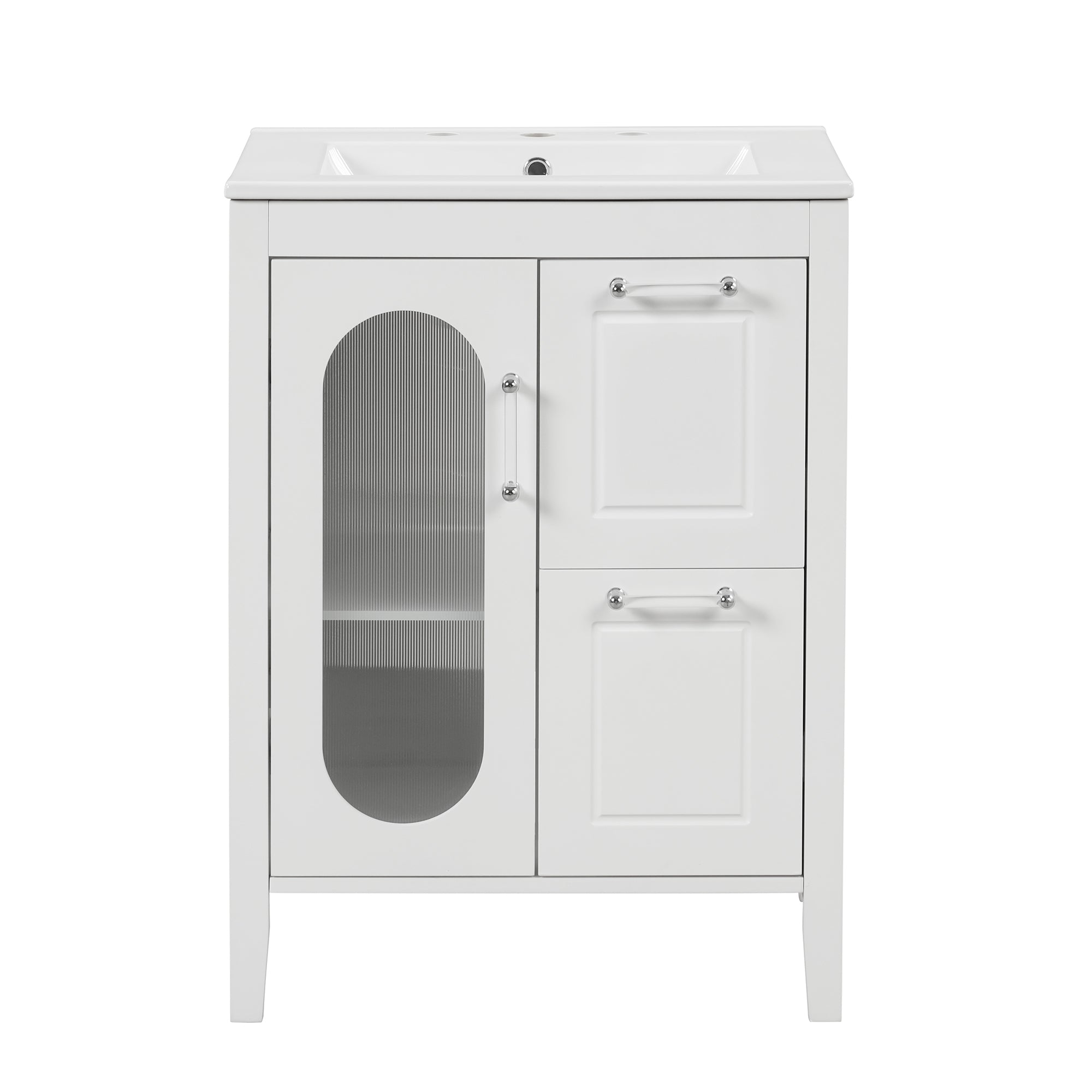 24" Bathroom Vanity with Sink, Bathroom Vanity Cabinet with Two Drawers and Door, Adjustable Shelf, Solid Wood and MDF, White