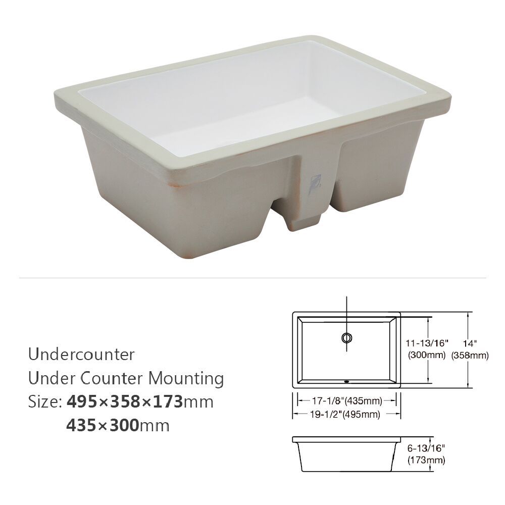 19.5"x14" White Ceramic Rectangular Undermount Bathroom Sink with Overflow