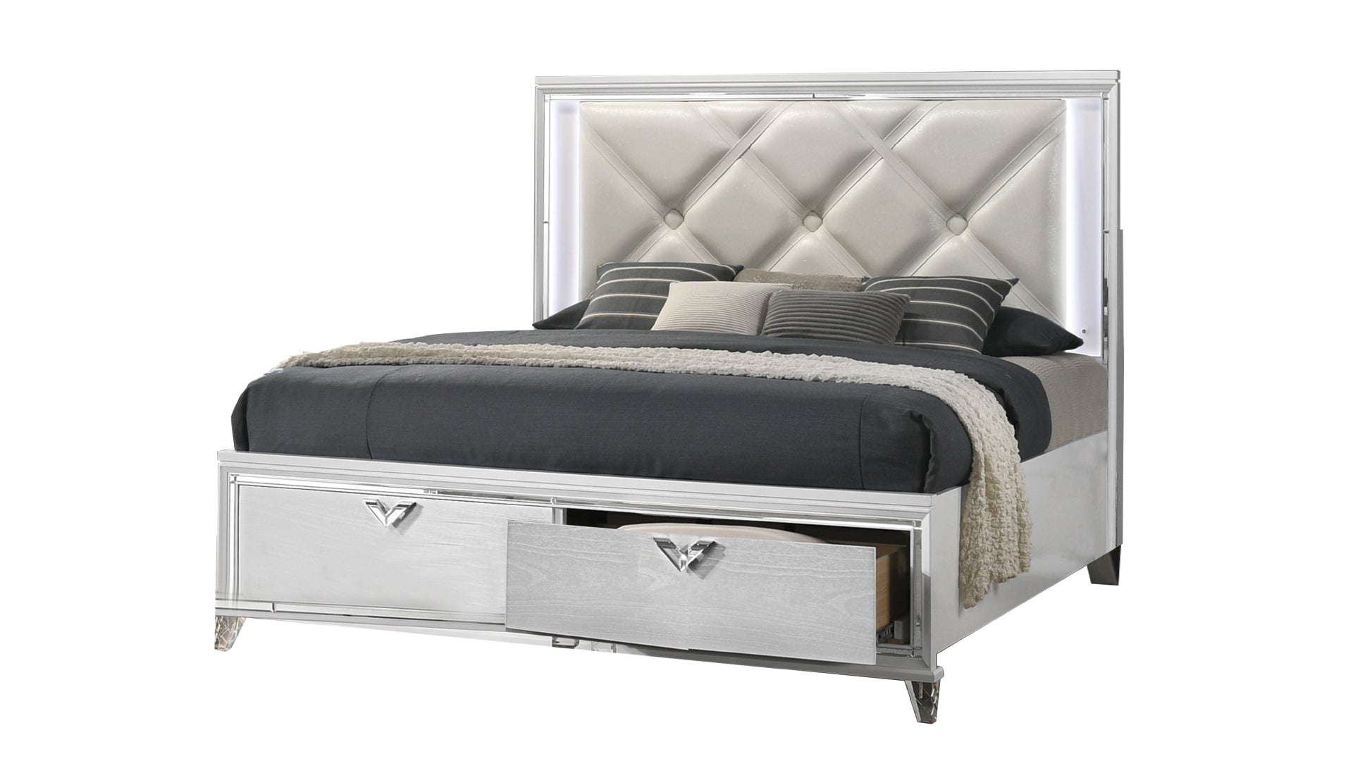 Modern Style King bed with LED Accents & V-Shaped handles