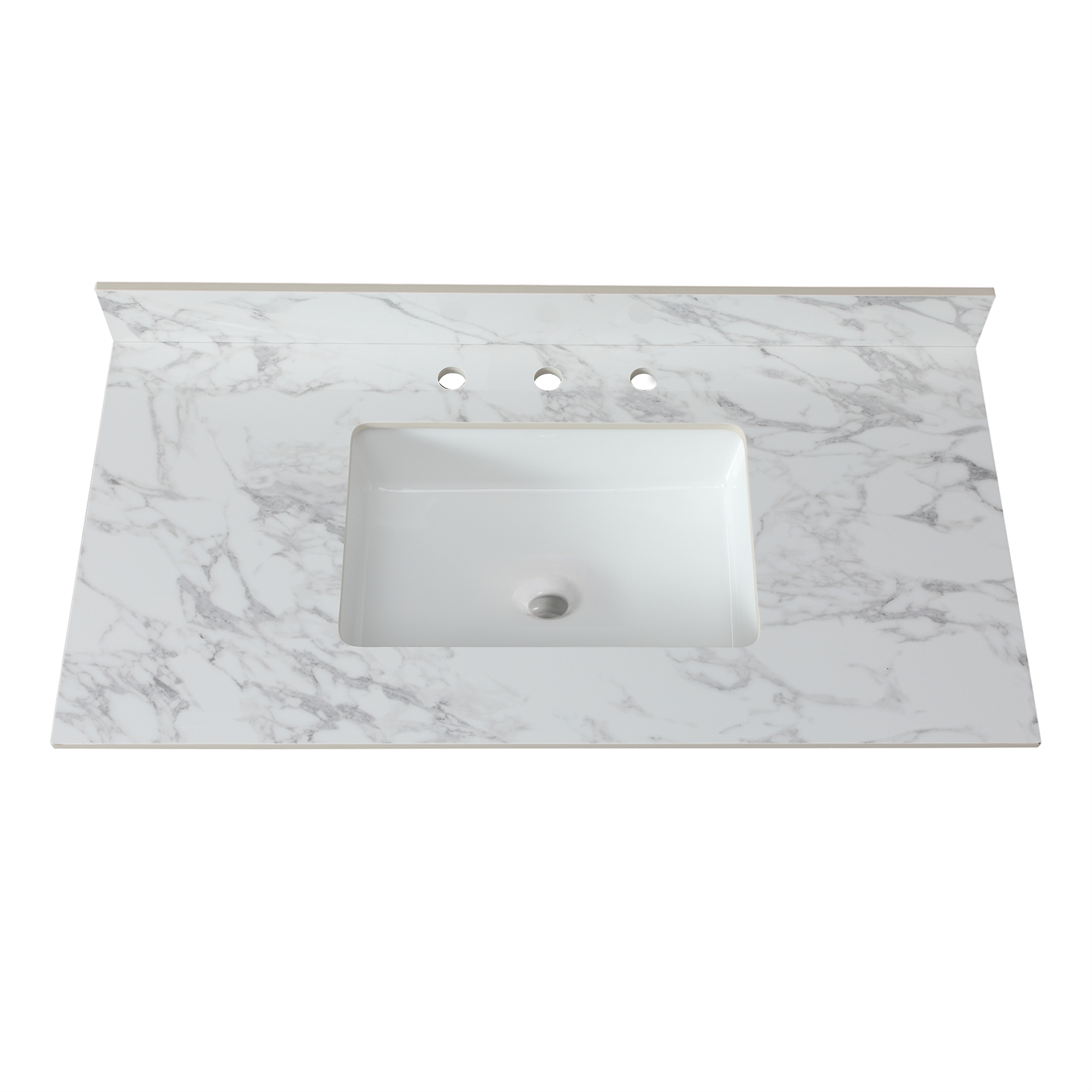 43"x22"Bathroom Vanity Top,sintered stone carra white   Barthroom Vanity Sink Tops with Rectangular Undermount Ceramic Sink with Vanity Backsplash, Three Faucet Hole Bathroom Vanity Countertop