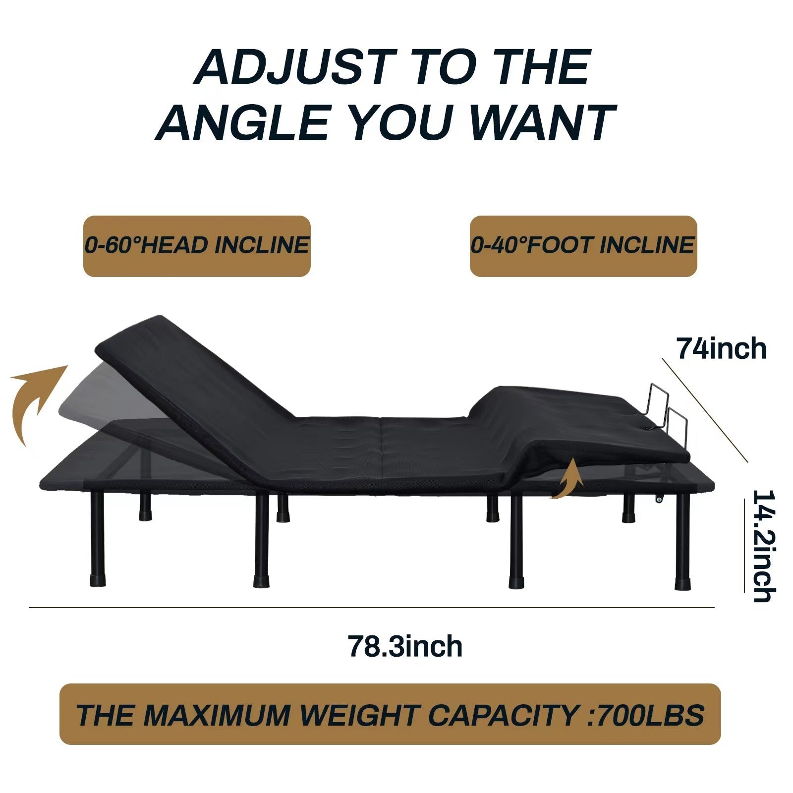 Adjustable Bed Base -KING-THREE FOLD- Motorized Head and Foot Incline - Quick and Easy Assembly