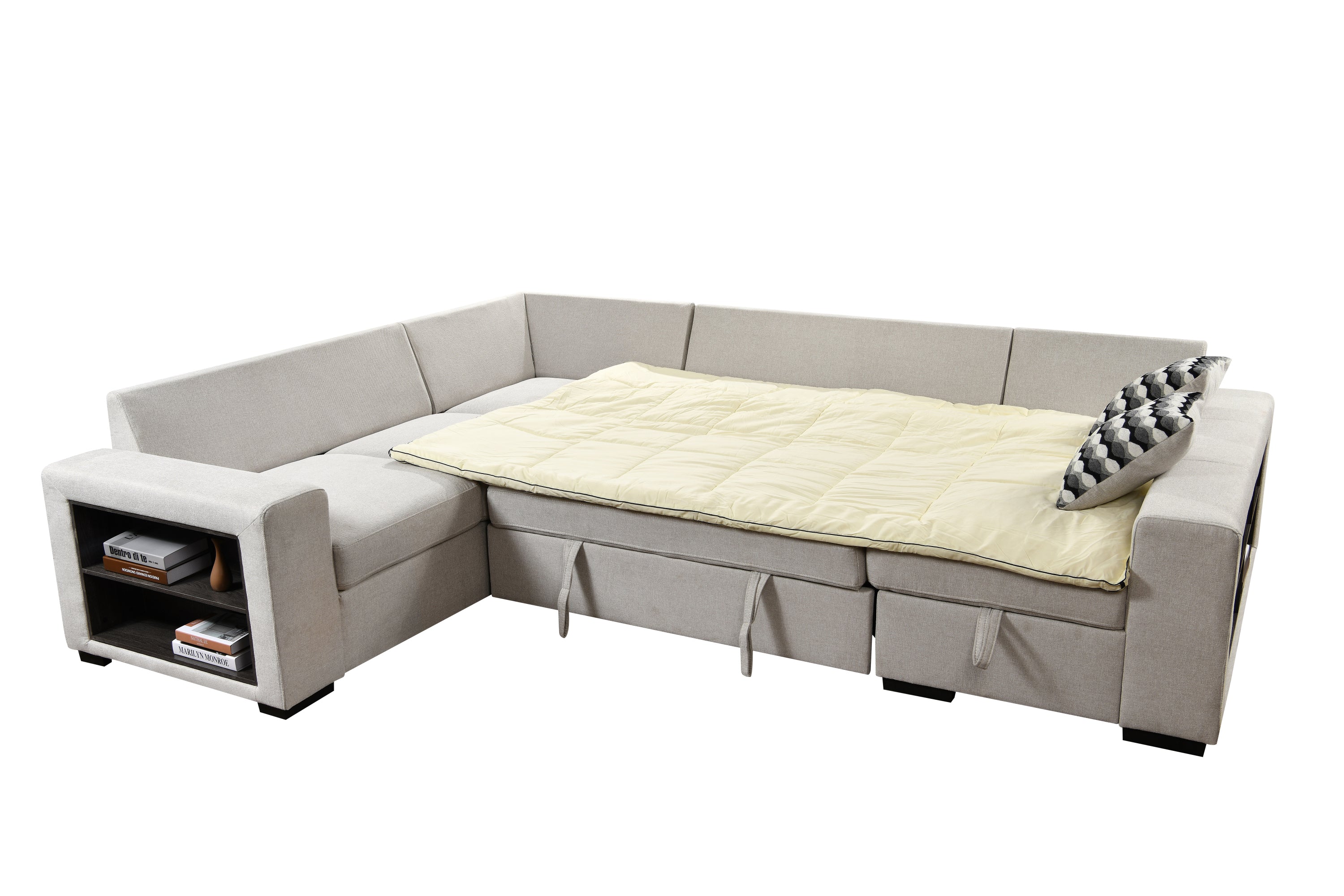 125'' Modern U Shaped 7 Seat Sectional Sofa Couch with Cabinet,Sofa Bed with Storage Chaise-Pull Out Couch Bed for Living Room,Beige