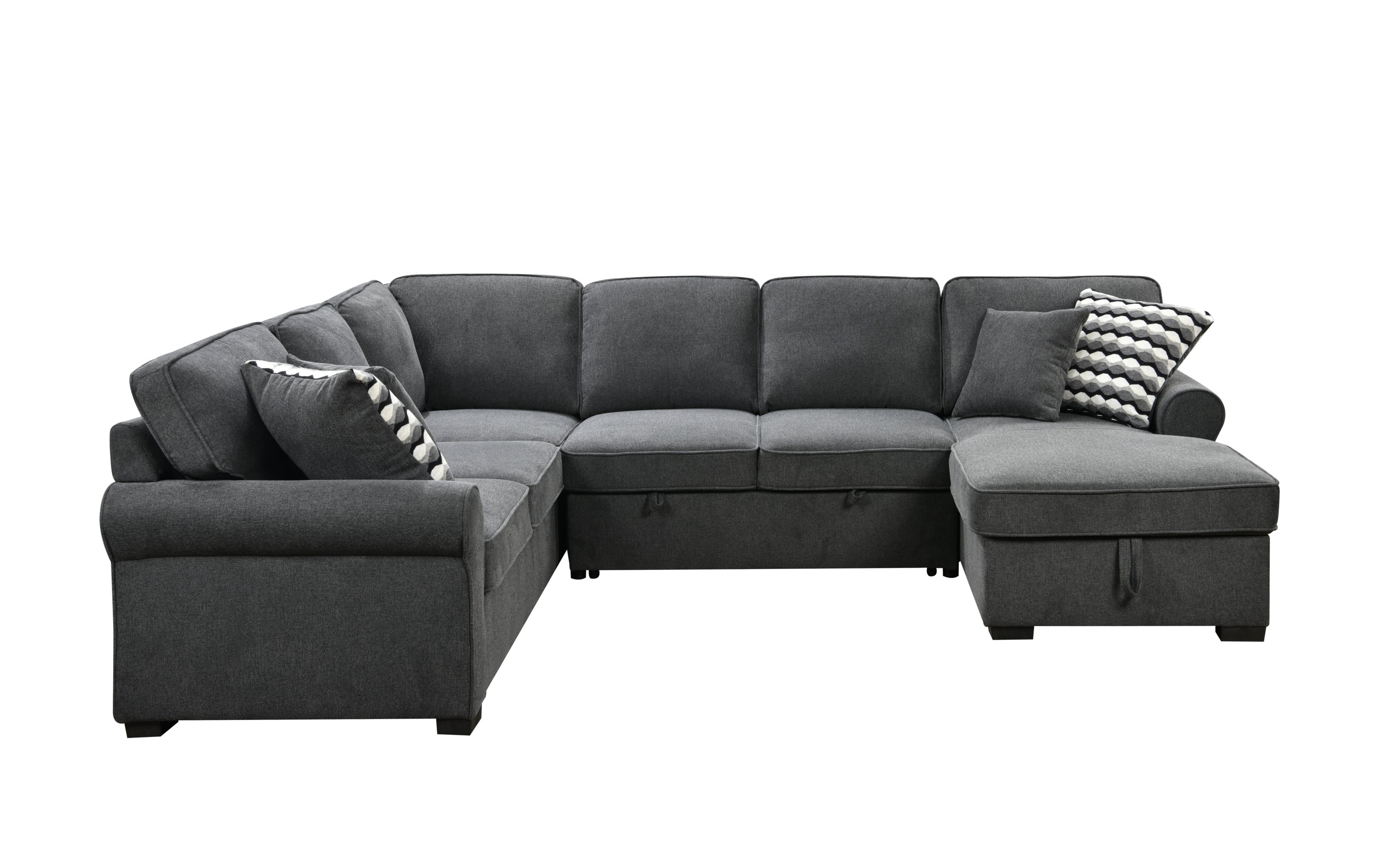 117" Oversized Sectional Sofa with Storage Chaise, Rolled Arms U Shaped Sectional Couch ,Removable Soft Backrest Cushions, with 4 Throw Pillows for Large Space Dorm Apartment,Dark Gray