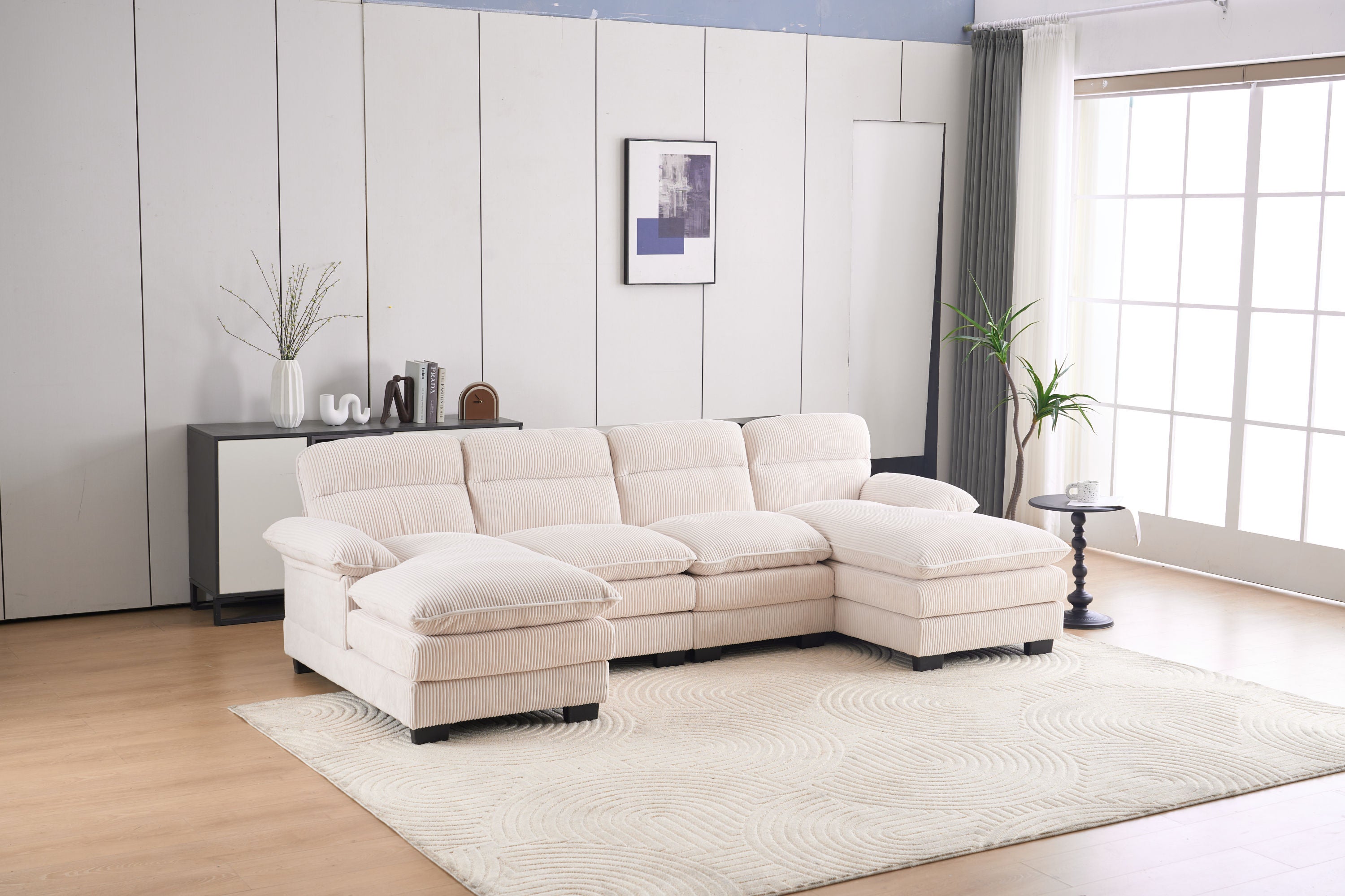 U-shaped profile sofa, including two single seats and two chaise, modular sofa, Corduroy sofa