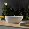 Freestanding egg shape solid surface bathtub 59 inch white front view