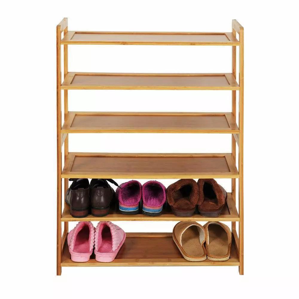 Storage Rack Shoe 6 Layers Bamboo Shelf Tier 6 Wood Home Furniture Entryway