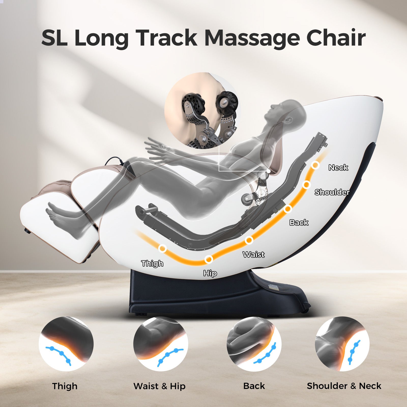 BOSSCARE 3D Zero Gravity Massage Chair,Full Body Shiatsu Recliner with APP Beige