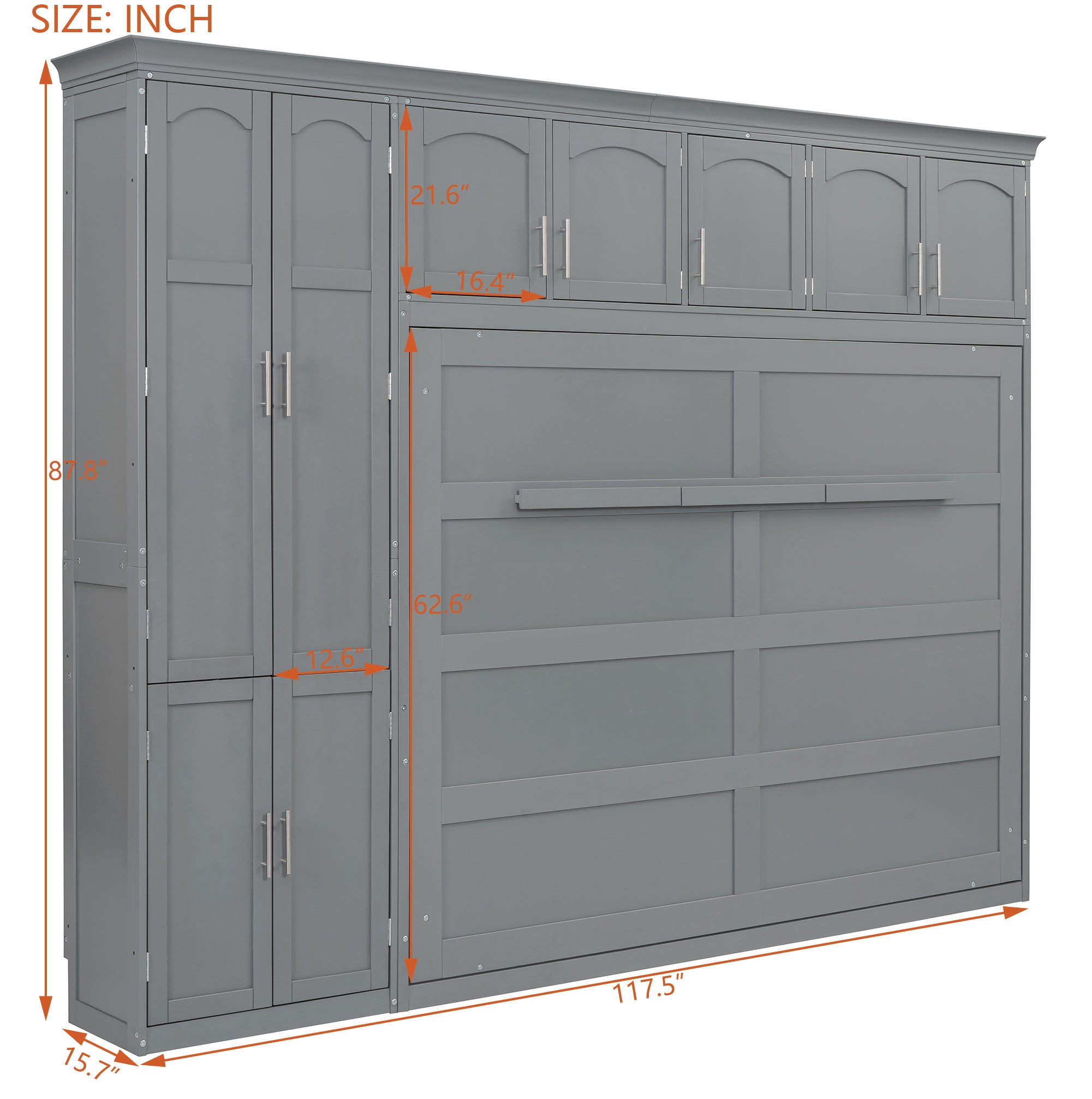 Queen Size Murphy Bed Wall Bed with Cabinets,Gray