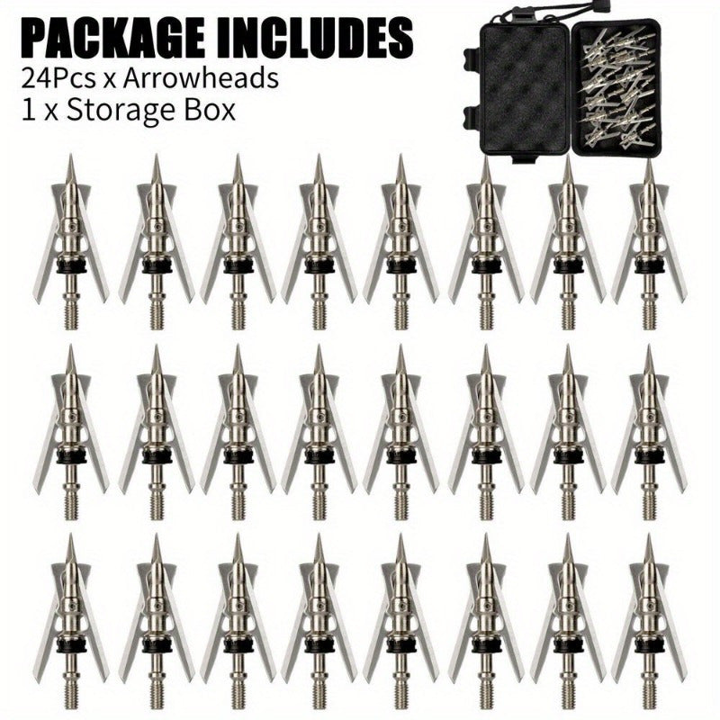 100 Grain Archery Hunting Broadheads 24Pcs 2" Dia Expandable Arrowheads 2 Blade