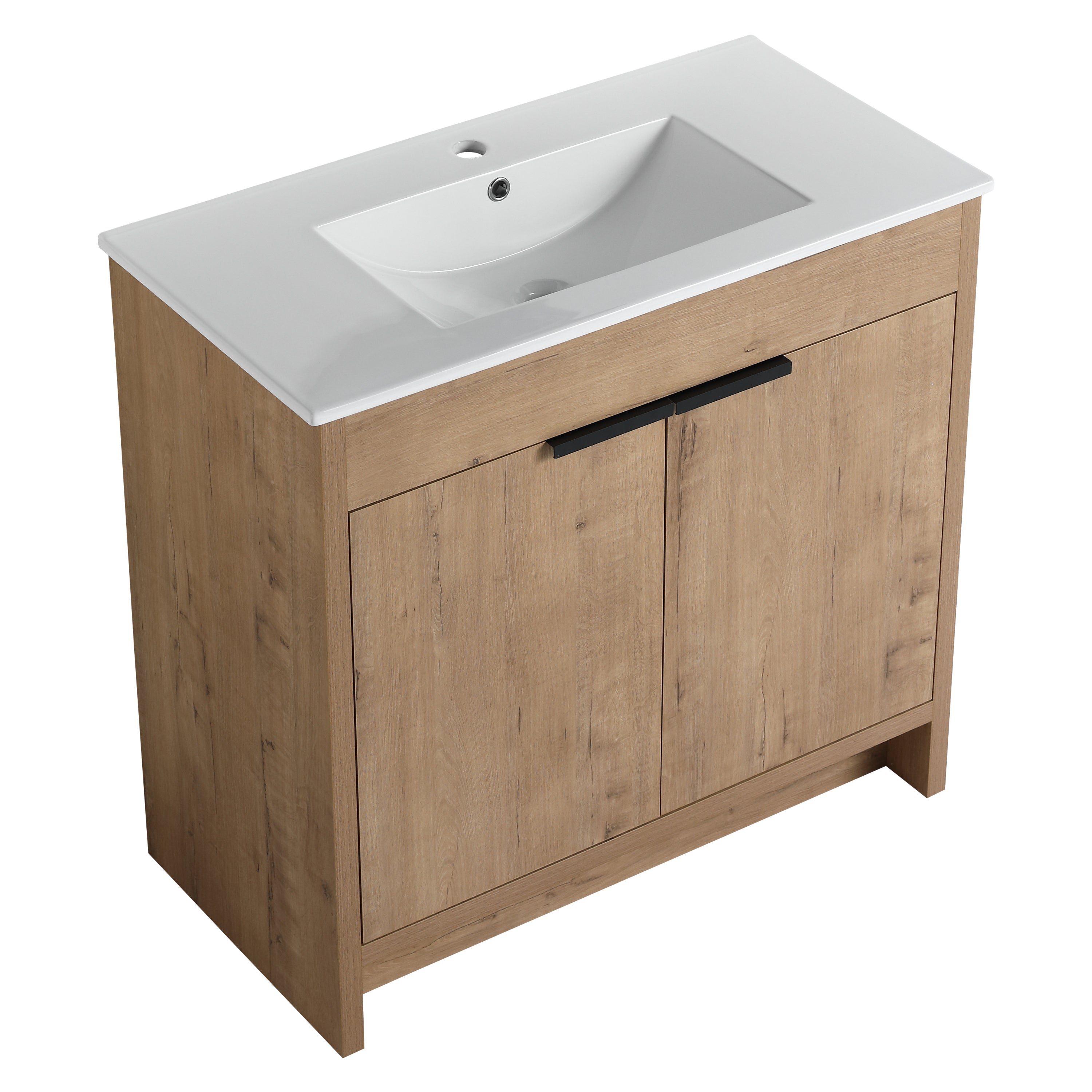 36" Freestanding Bathroom Vanity with White Ceramic Sink & 2 Soft-Close Cabinet Doors ((KD-PACKING),BVB02436IMO-F-BL9090B