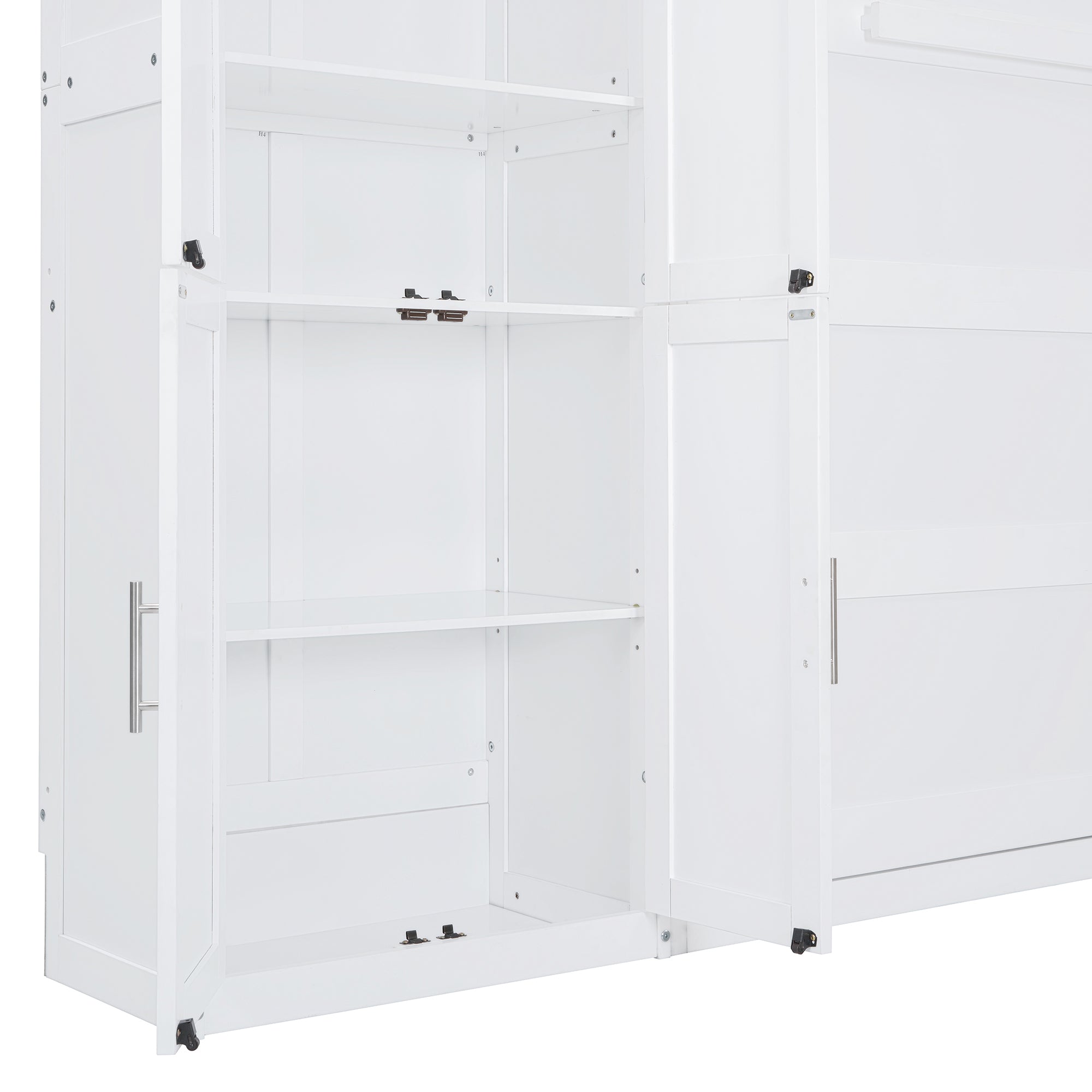 Queen Size Murphy Bed Wall Bed with Cabinets,White