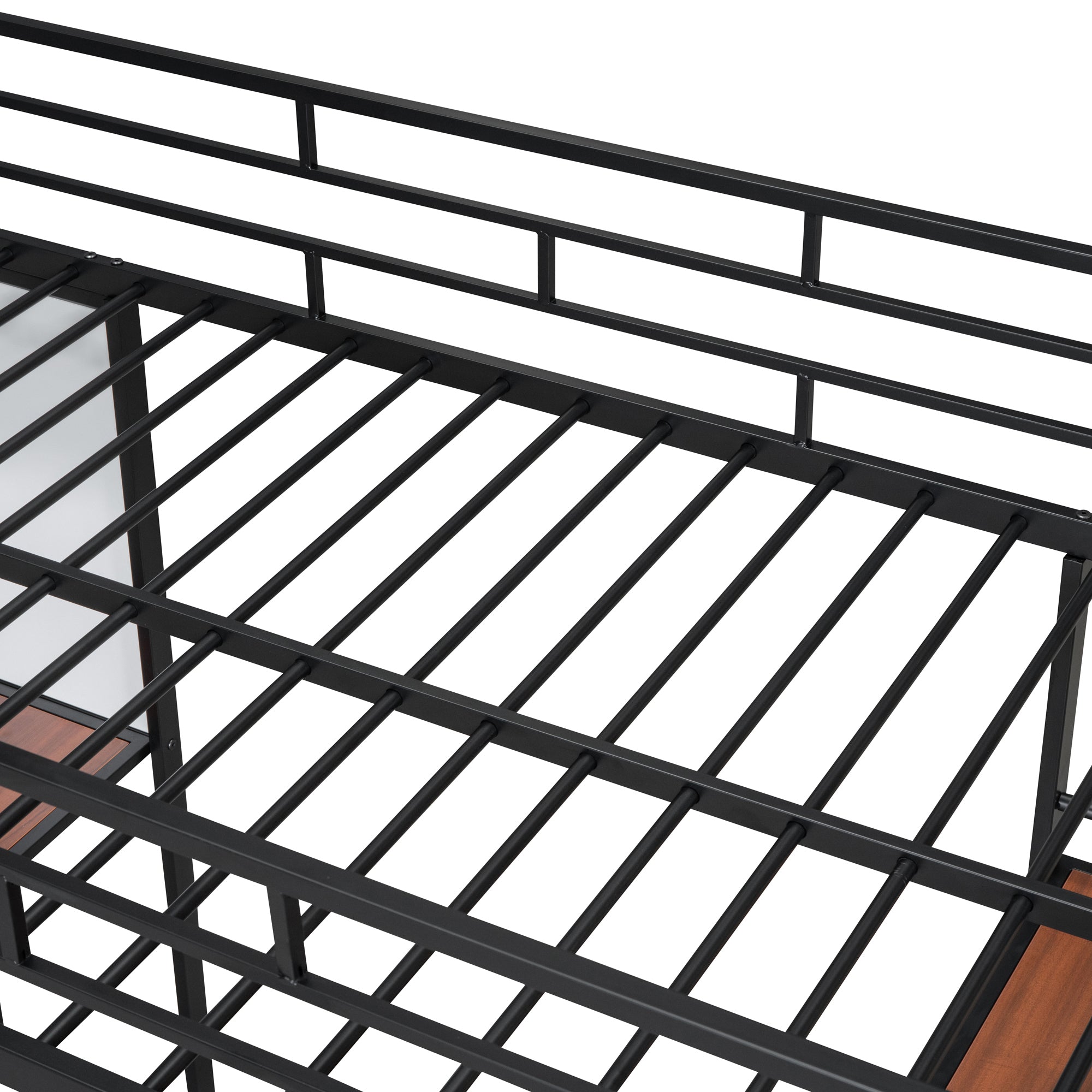 Twin Size Loft Metal Bed with 3 Layers of Shelves and Desk, Stylish Metal Frame Bed with Whiteboard, Black