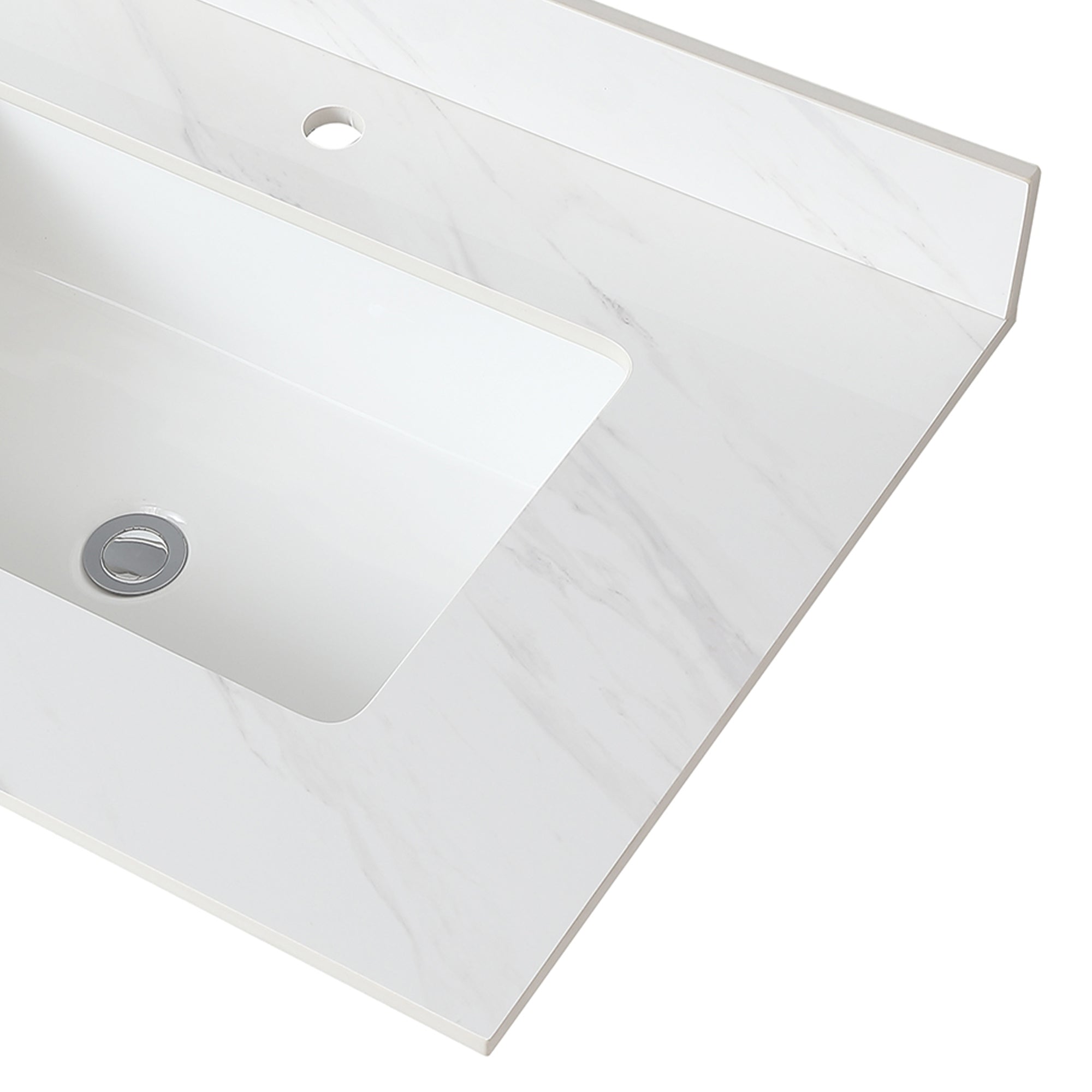 31 Inch Marble Vanity Top, White Vanity Top with Pre-drilled Faucet Holes, Bathroom Vanity Top with Undermount Rectangular Middle Sink and 4" Height Backsplash,  Bianco Carrara Venato