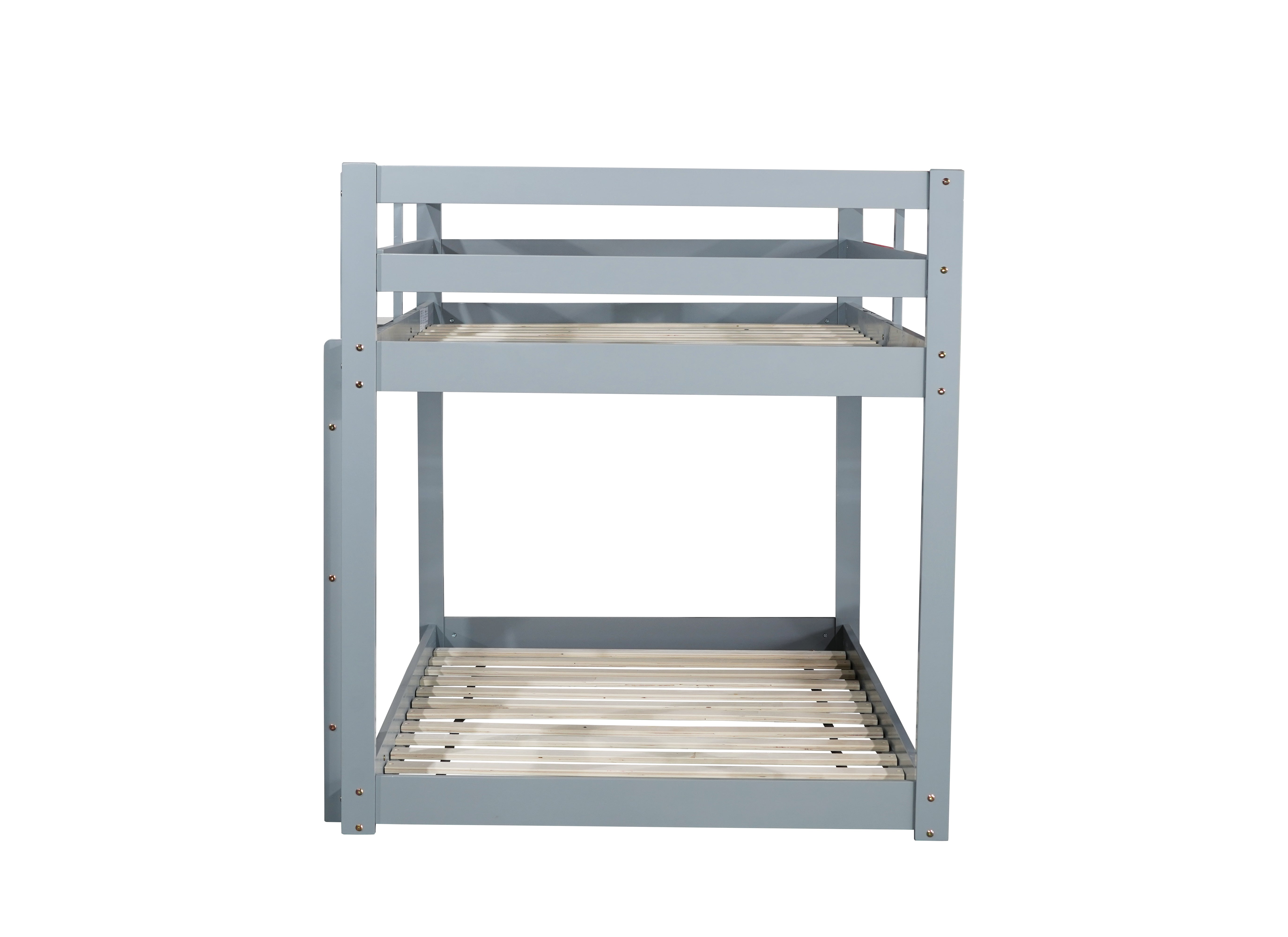 Grey twin over twin solid wood bunk bed low-profile floor design view