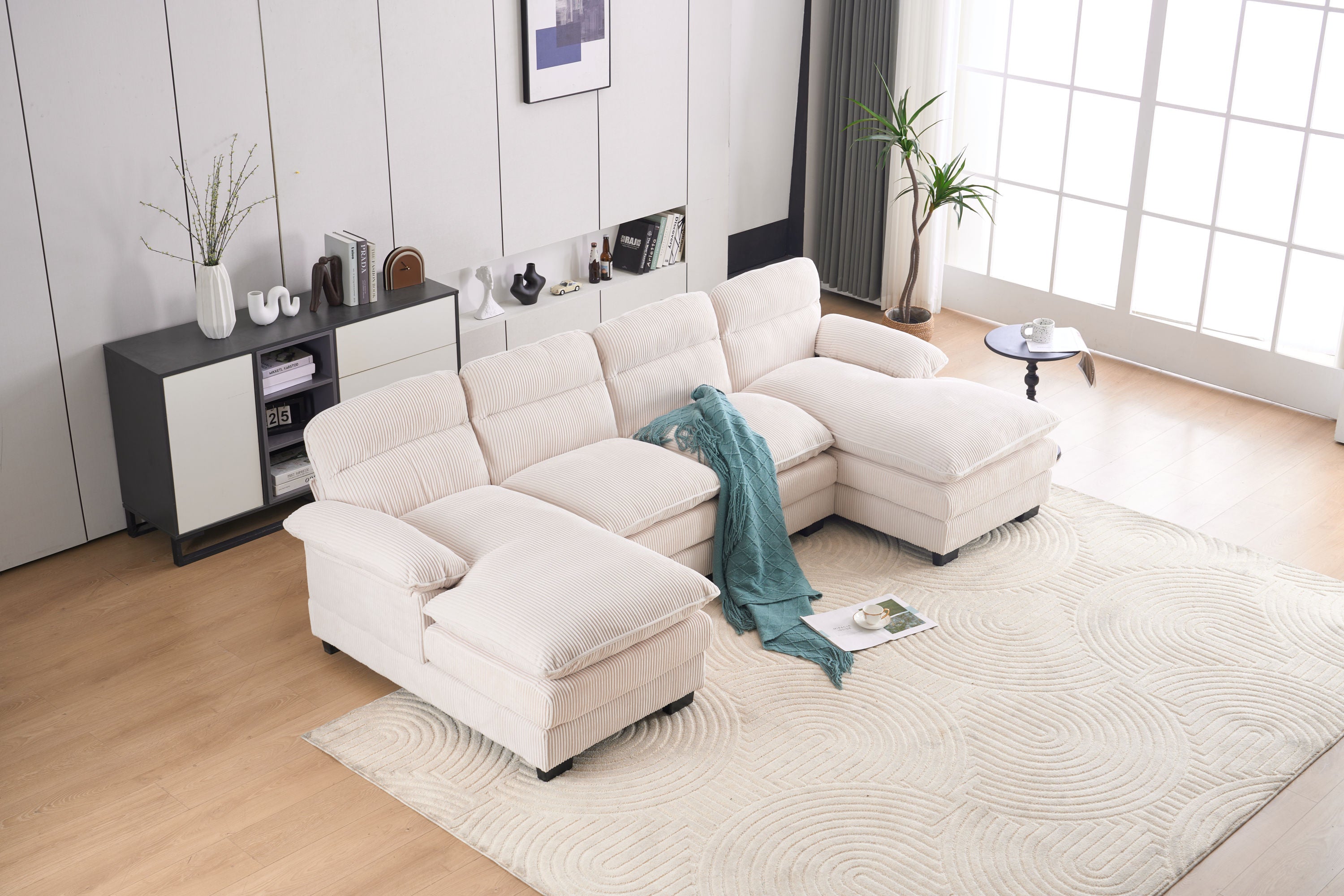 U-shaped profile sofa, including two single seats and two chaise, modular sofa, Corduroy sofa