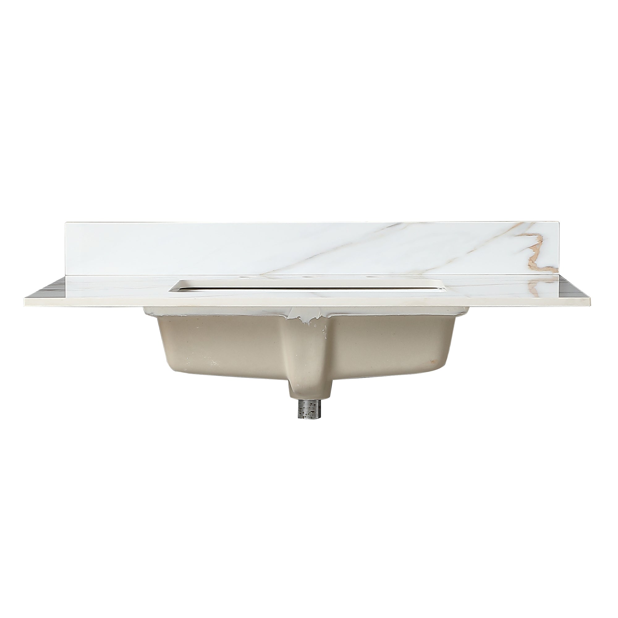 37 Inch Marble Vanity Top, Bathroom Vanity Top with Undermount Rectangular Middle Sink and 4" Height Backsplash, Pre-Drilled 8 Inch Faucet Hole Spread Vanity Top, Carrara white with veins