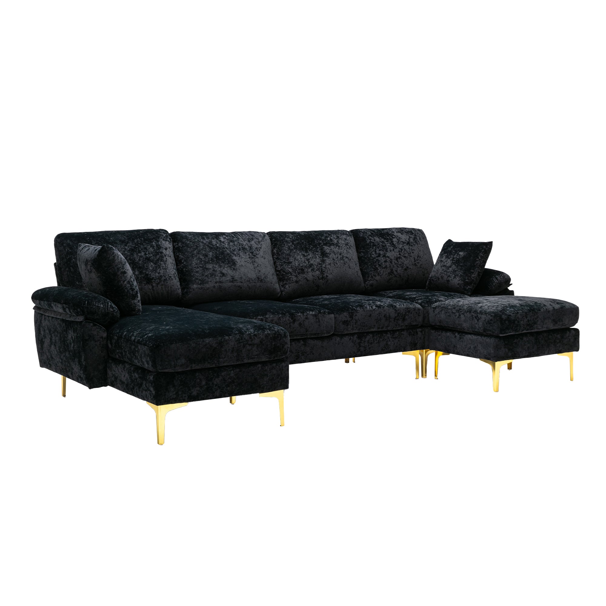 COOLMORE U-shape sectional sofa  with Ottoman , Reversible Sofa Couch for Living Room,Spacious Furniture,Durable Couch Removable and machine washable cover (Black Velvet)