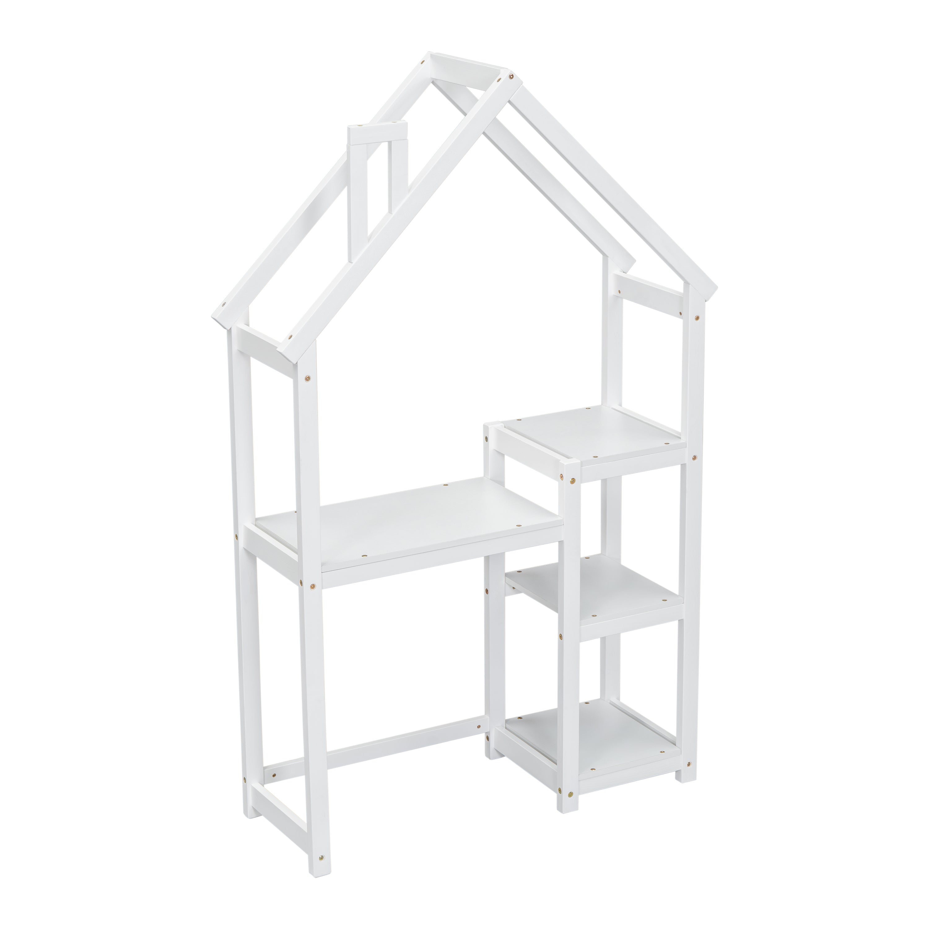 House-shaped Wooden writing Desk,Kids study Table,Bookshelf & Toy Storage,White