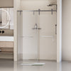 60 in. W x 76 in. H Frameless Soft-closing Shower Door, Single Sliding Shower Door, 5/16" (8mm) Clear Tempered Glass Shower Door with Explosion-Proof Film, Brushed Nickel 24D211-60BN-COMBO
