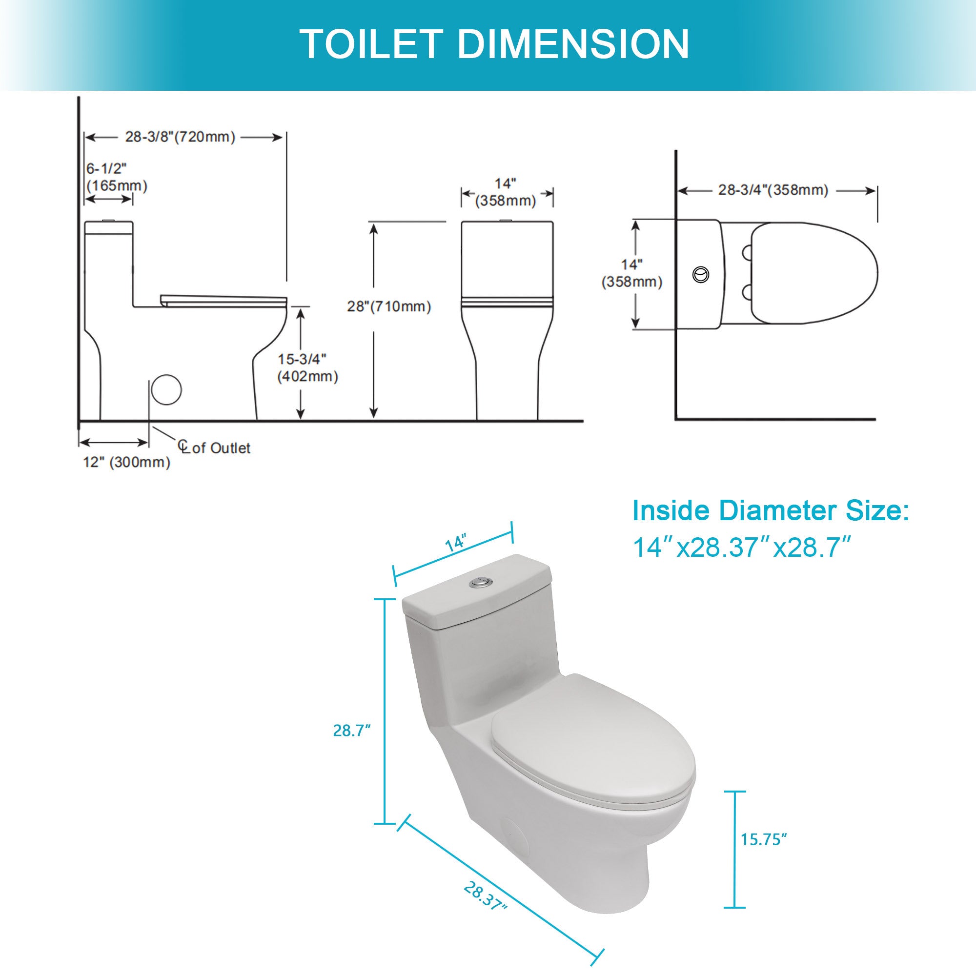 Ceramic One Piece Toilet,Dual Flush with Soft Clsoing Seat