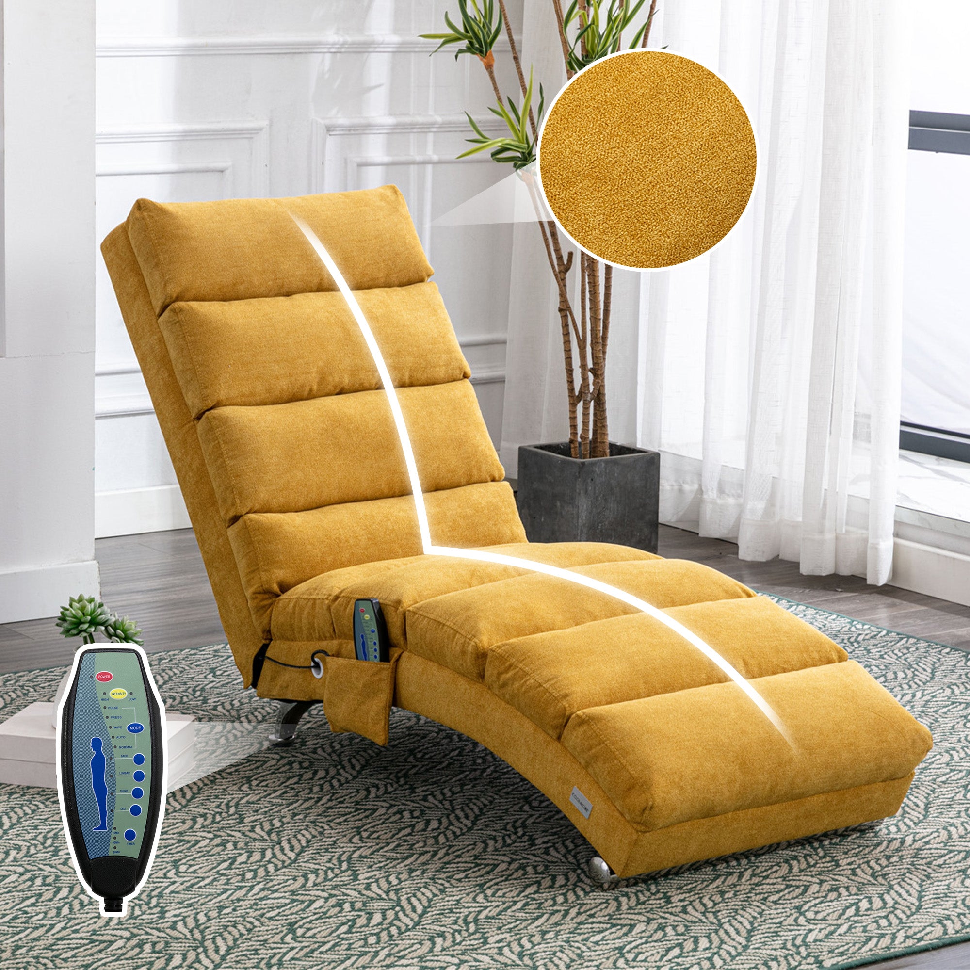 Modern fabric chaise lounge recliner chair, front view