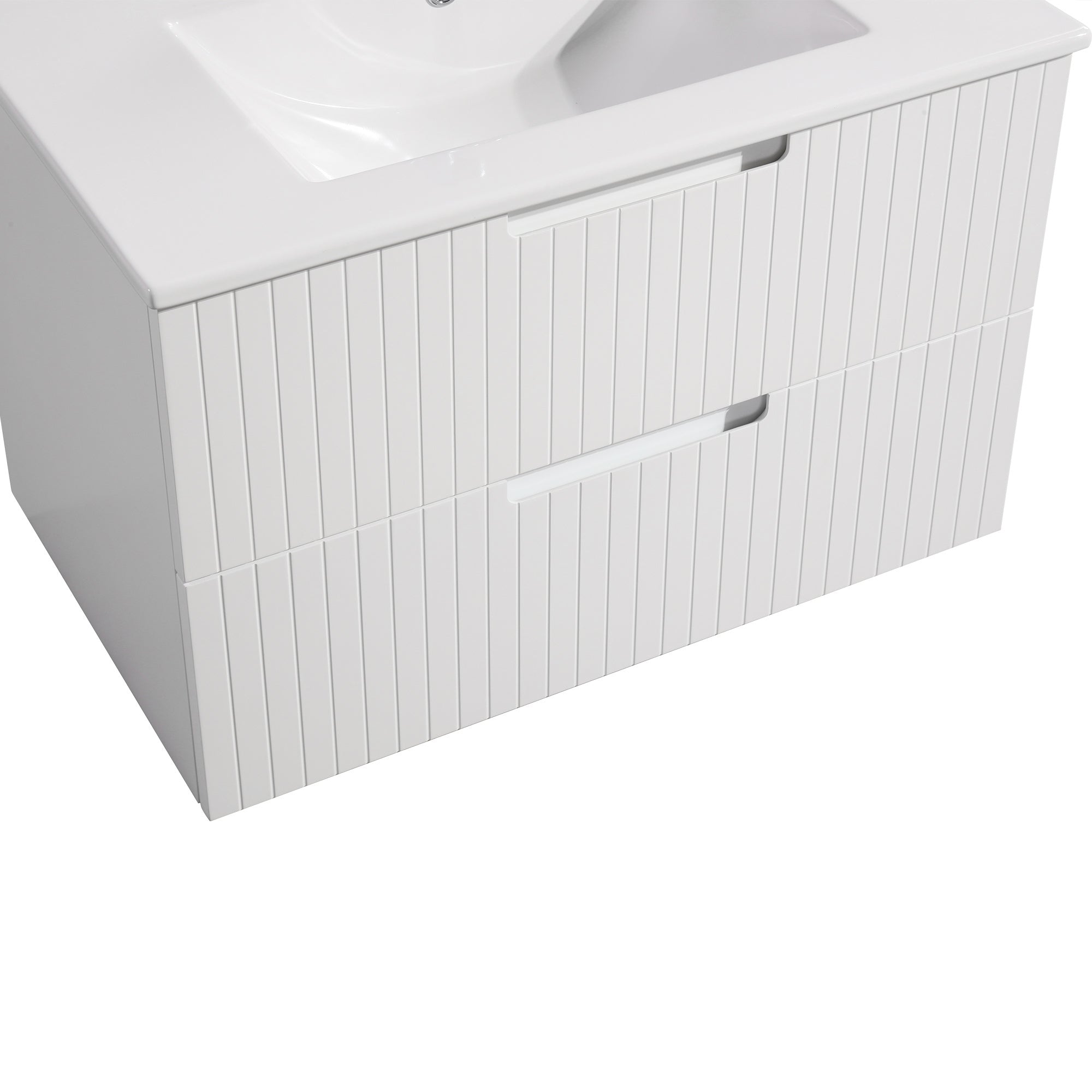 30 Inch Floating Bathroom Vanity with Ceramic Sink Combo Set, Modern Bath Storage Cabinet Vanity with Drawers Wall Mounted Vanity for Bathroom, White