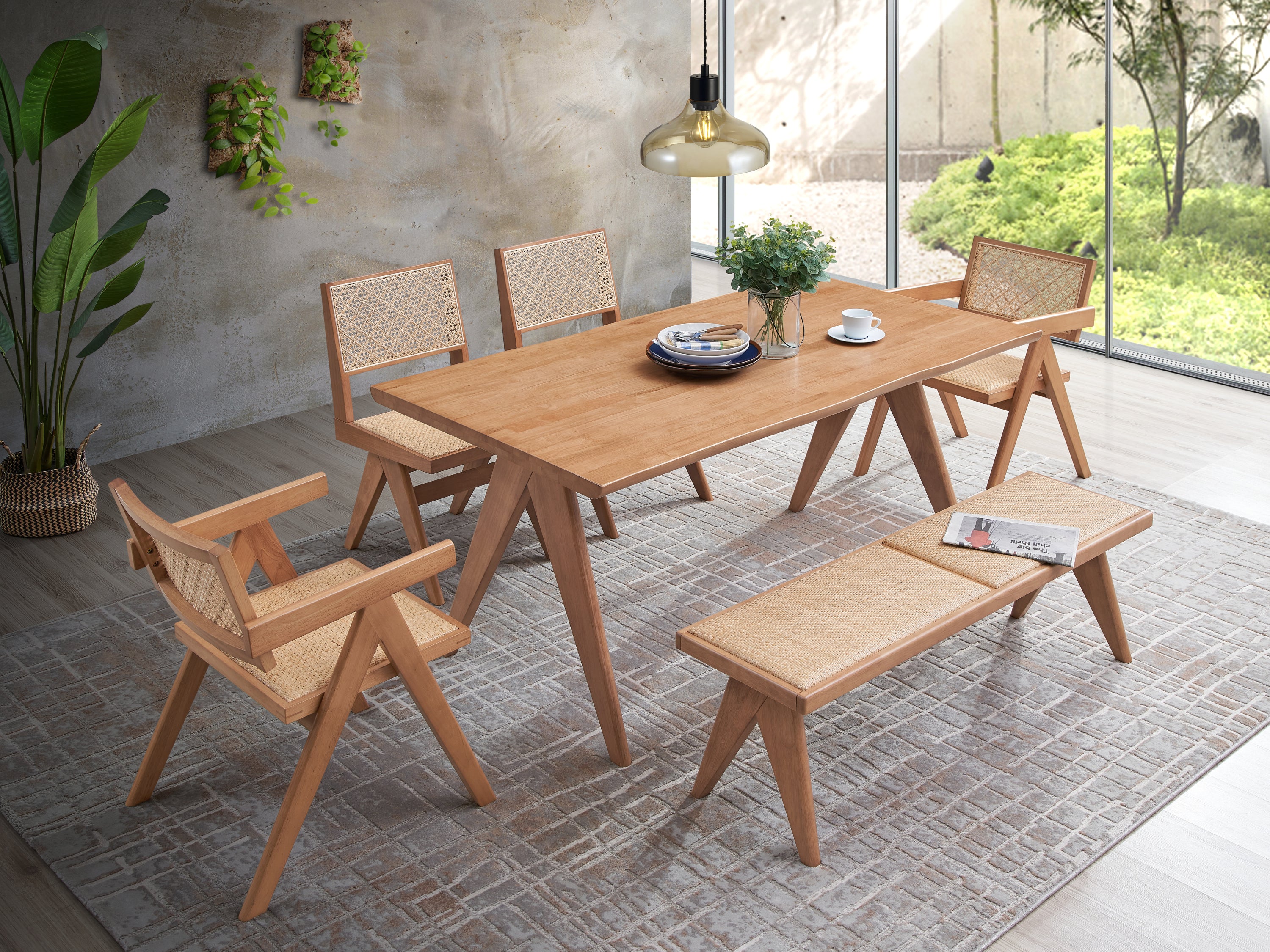 Velentina Rattan & Natural Finish Dining Table