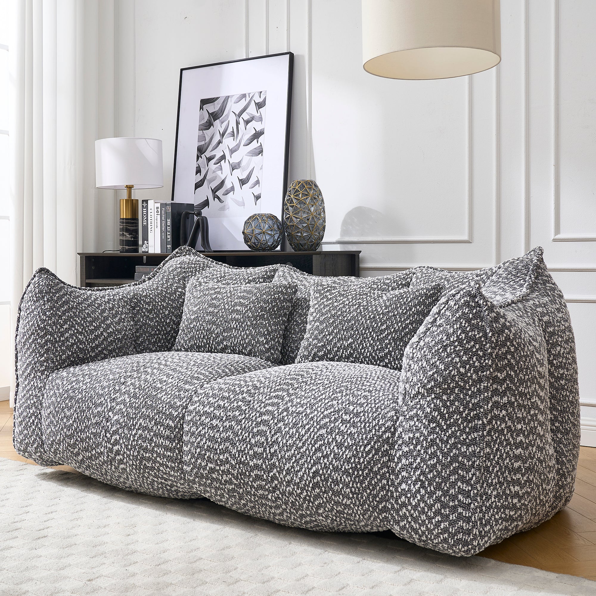 Two-person square foam beanbag recliner sofa front view