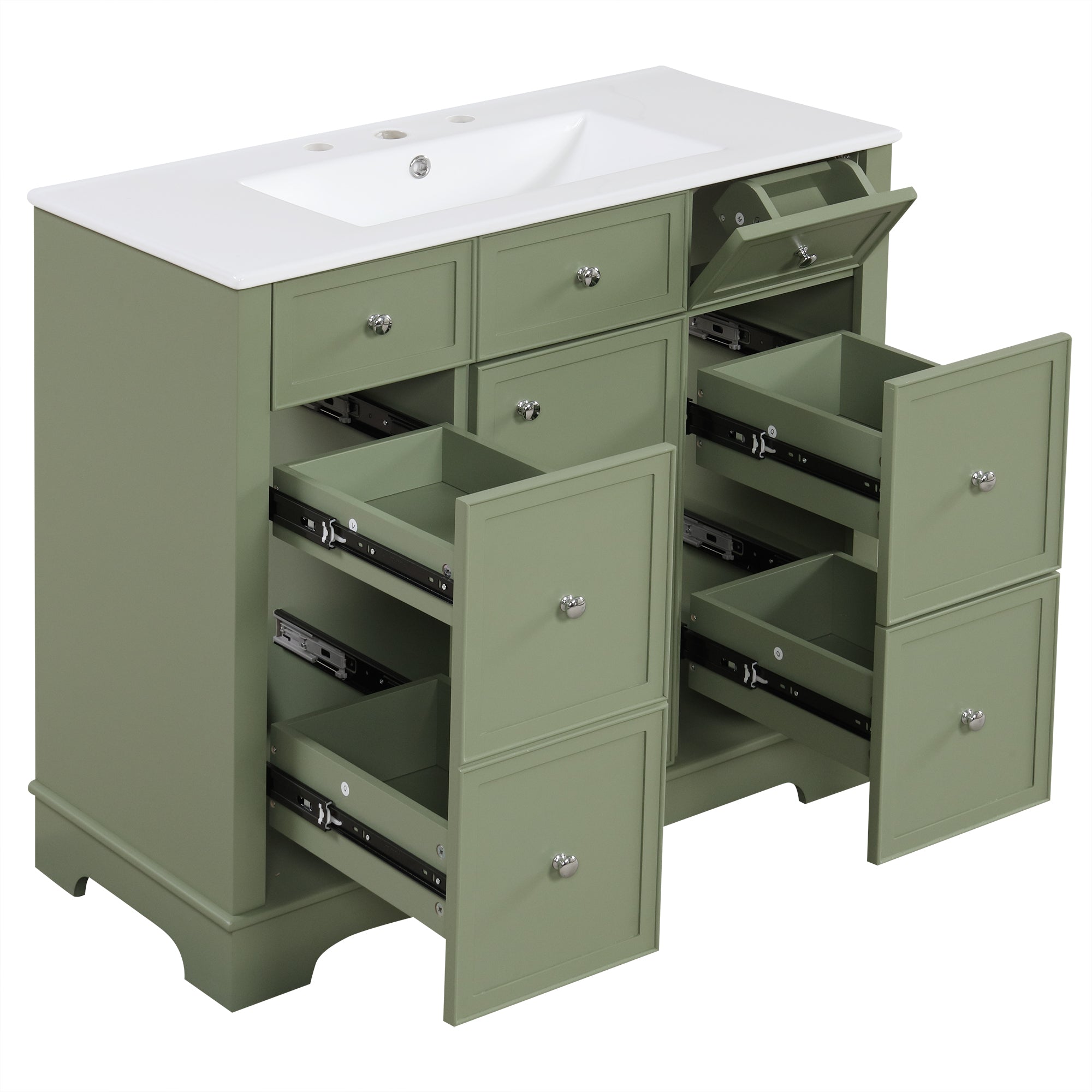 36" Bathroom Vanity with Sink, One Cabinet with Three drawers and One Flip Drawer, Solid Wood and MDF Board, Green