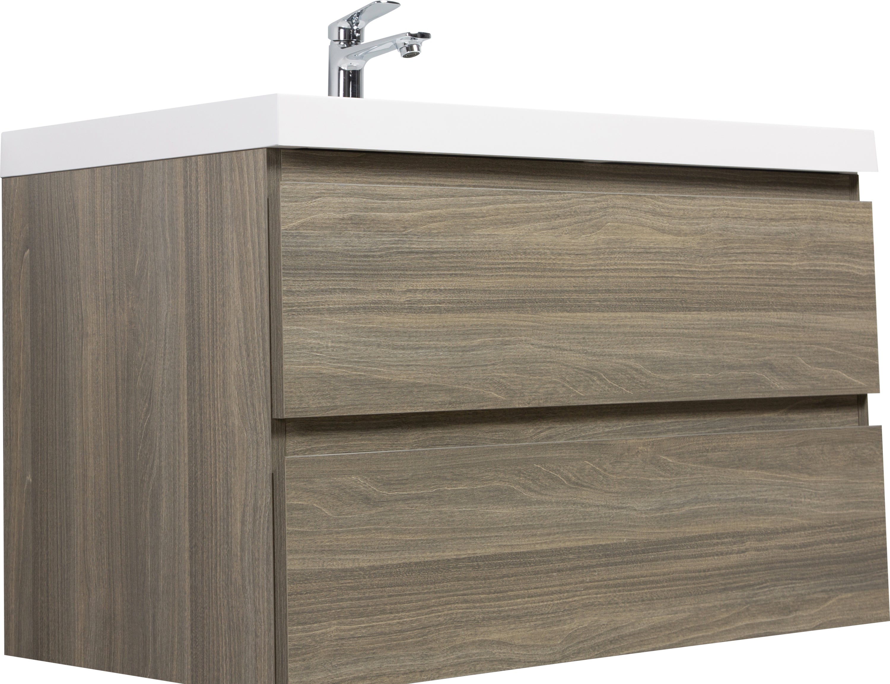 36" Floating Bathroom Vanity with Sink, Modern Wall-Mounted Bathroom Storage Vanity Cabinet with Resin Top Basin and Soft Close Drawers, Ash Grey 24V11-36AG