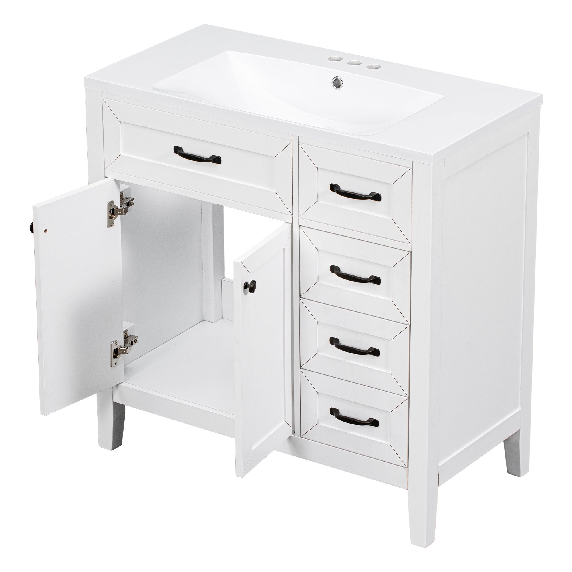 36" Bathroom Vanity with Sink Combo, White Bathroom Cabinet with Drawers, Solid Frame and MDF Board (Old Sku:JL000007AAK)