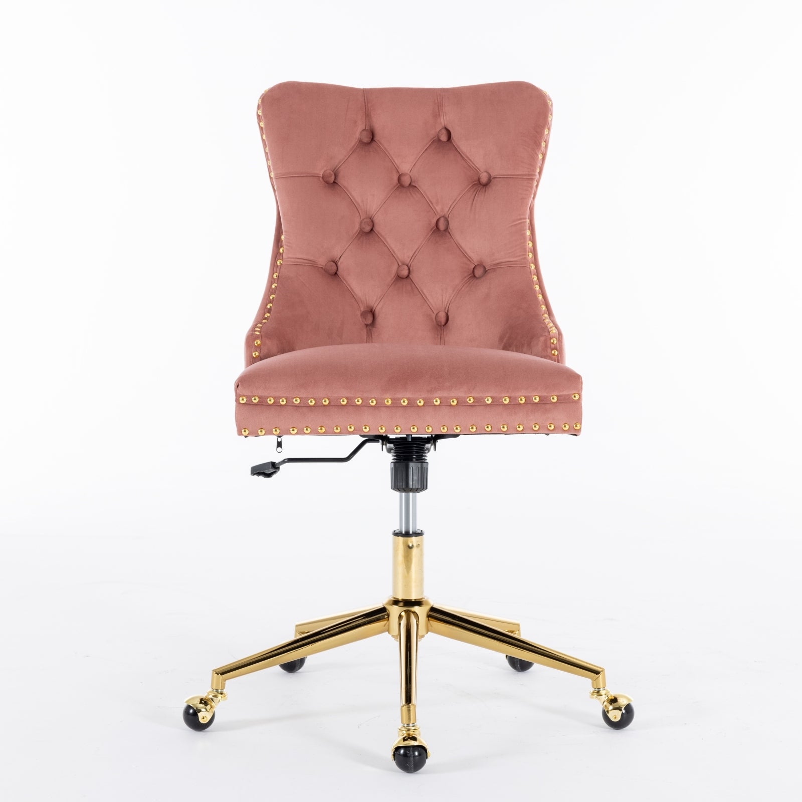 A&A Furniture Office Chair,Velvet Upholstered Tufted Button Home Office Chair with Golden Metal Base,Adjustable Desk Chair Swivel Office Chair (Pink)