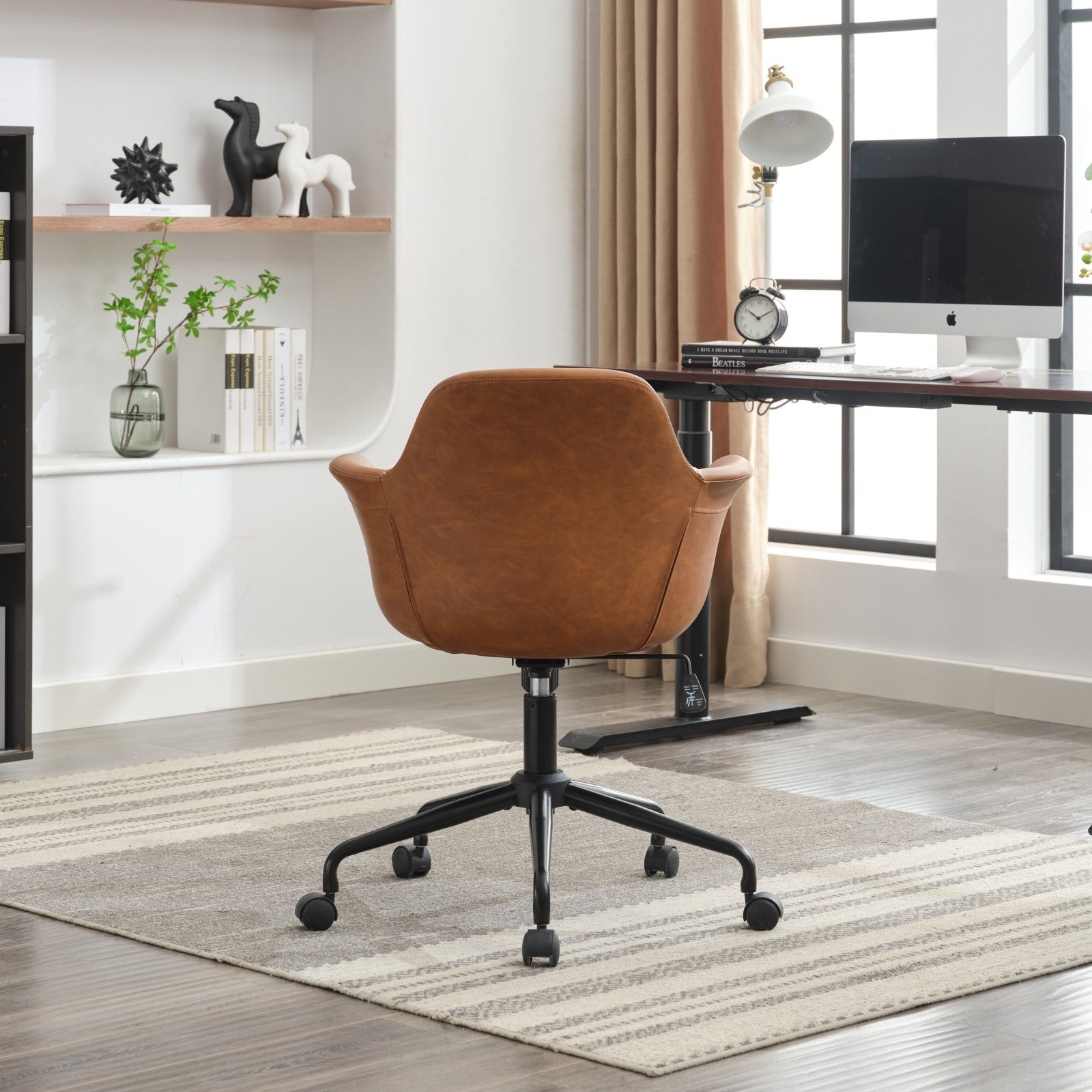 Mid-Century Modern Office Chair,Rolling Swivel Height Adjustable Ergonomic Chair with Frame/Arms ,Back Support Home Desk Chair for Living Room,Studying (Brown)