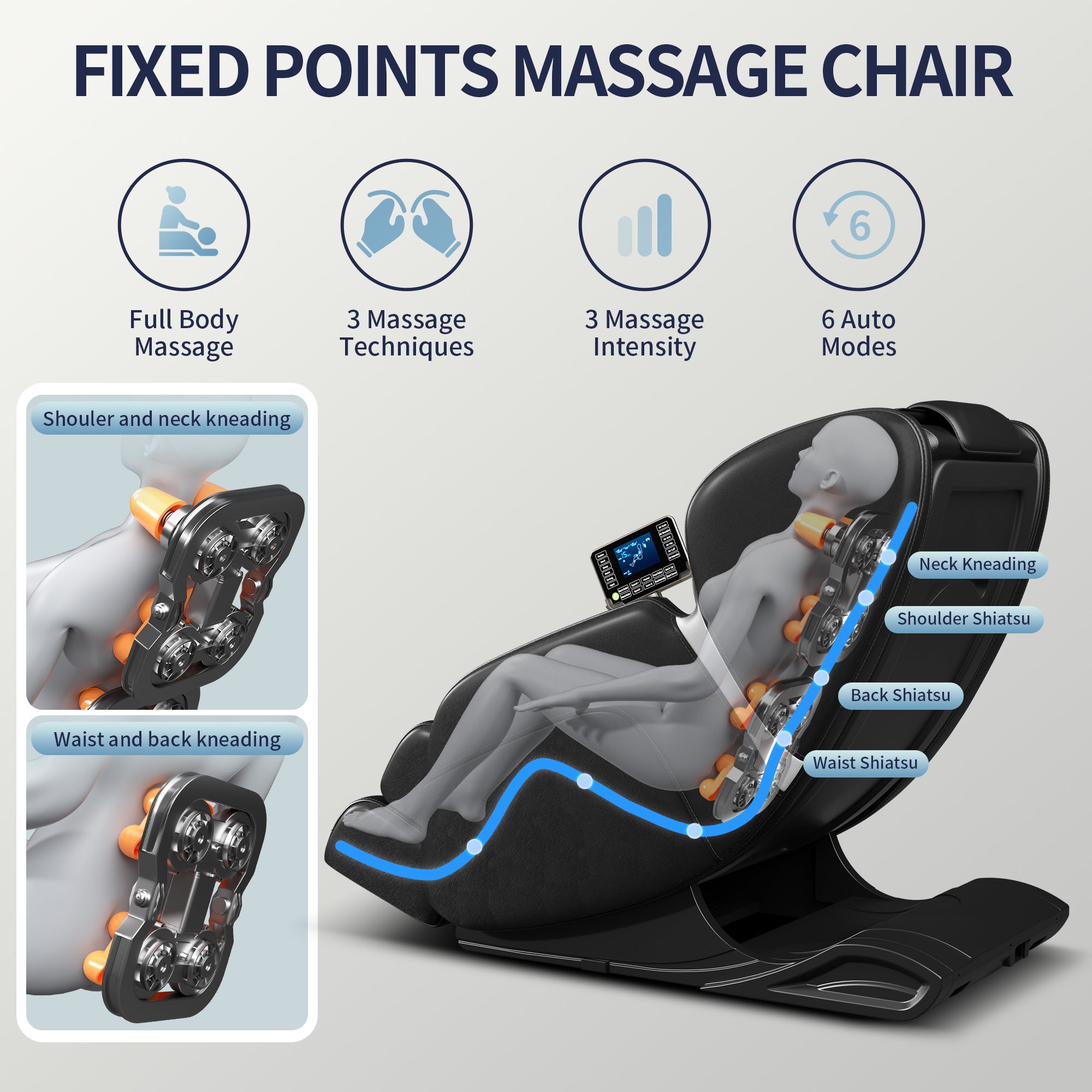 Full Body Massage Chair, Zero Gravity Mode, Deep Tissue Massage Chair, Foot Massage, 8 Fixed Massage Roller, LCD Touch Screen, Waist Heater, Bluetooth, Suitable for 5.1-5.75Ft Height (Black)