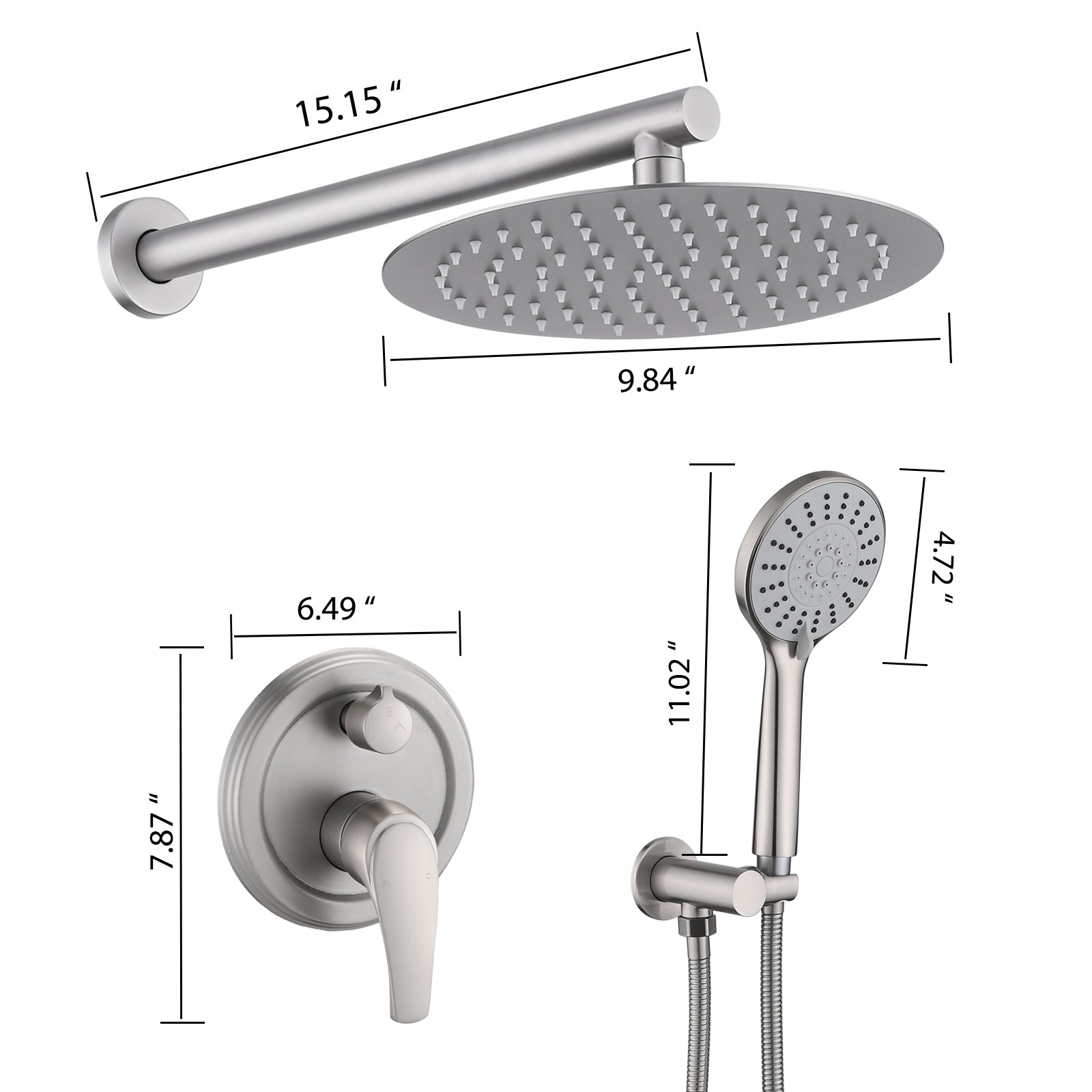 10 Inches Wall Mounted Shower with High Pressure Rain Shower Head and 5-Function Handheld Shower Head