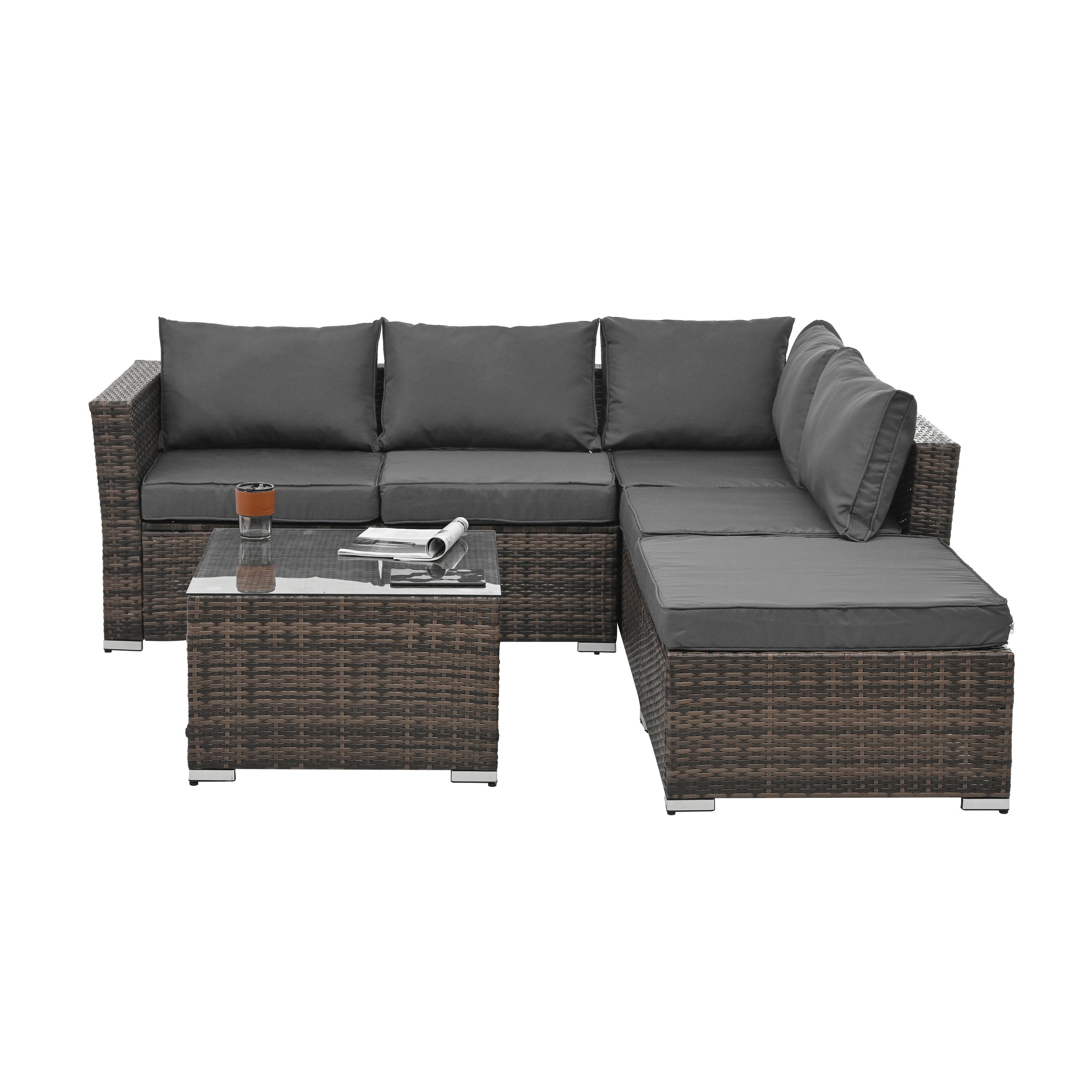 Patio Furniture, Outdoor Furniture, Seasonal PE Wicker Furniture, 4 Set Wicker Furniture With Tempered Glass Coffee Table