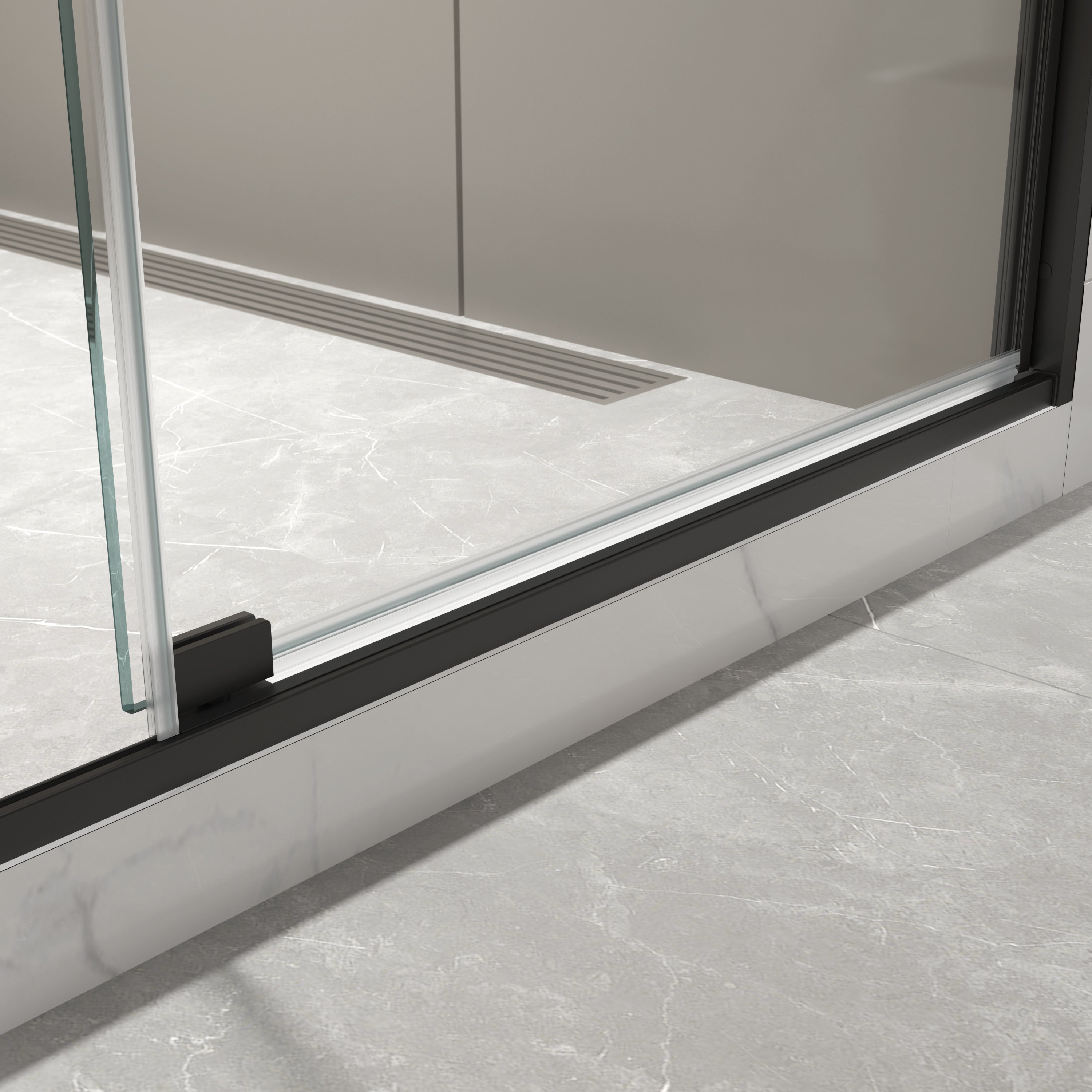 Pivot shower door 38-42 inch matte black installed view