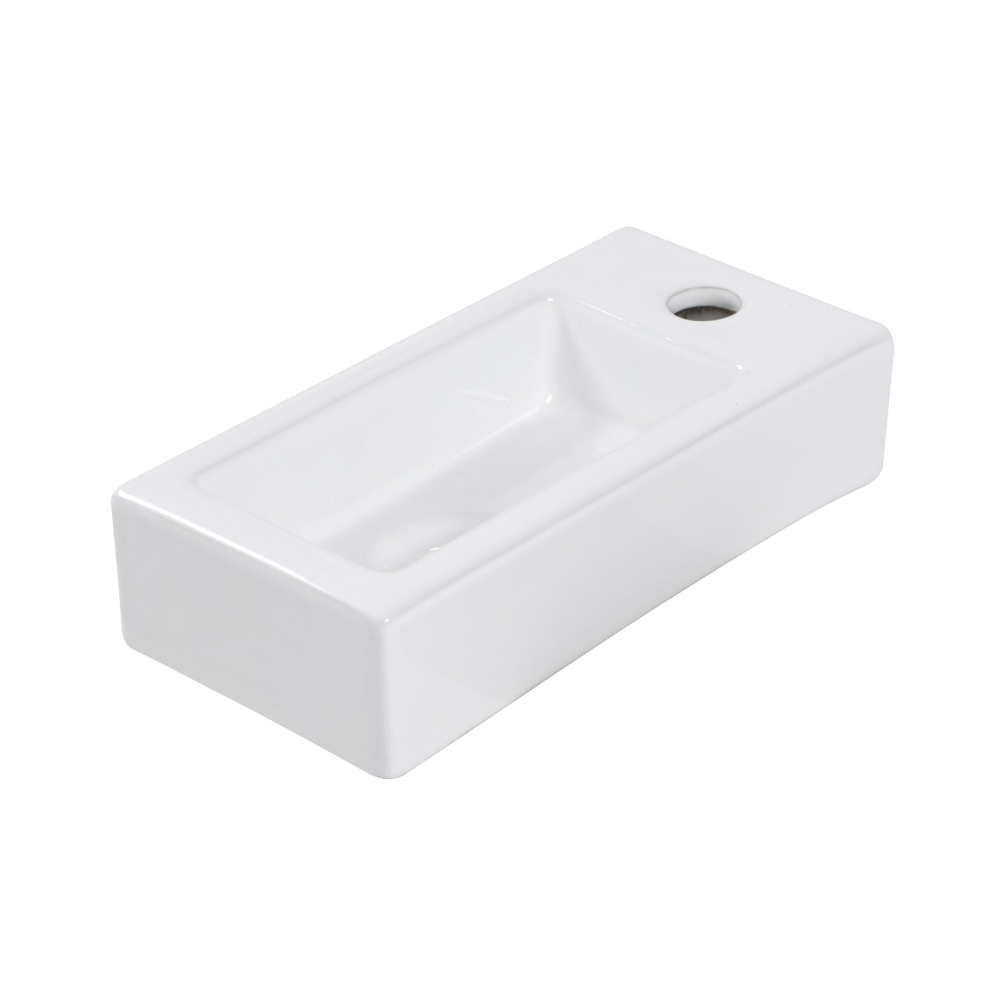 14.57x7.28 Inch White Ceramic Rectangle Wall Mount Bathroom Sink with Single Faucet Hole