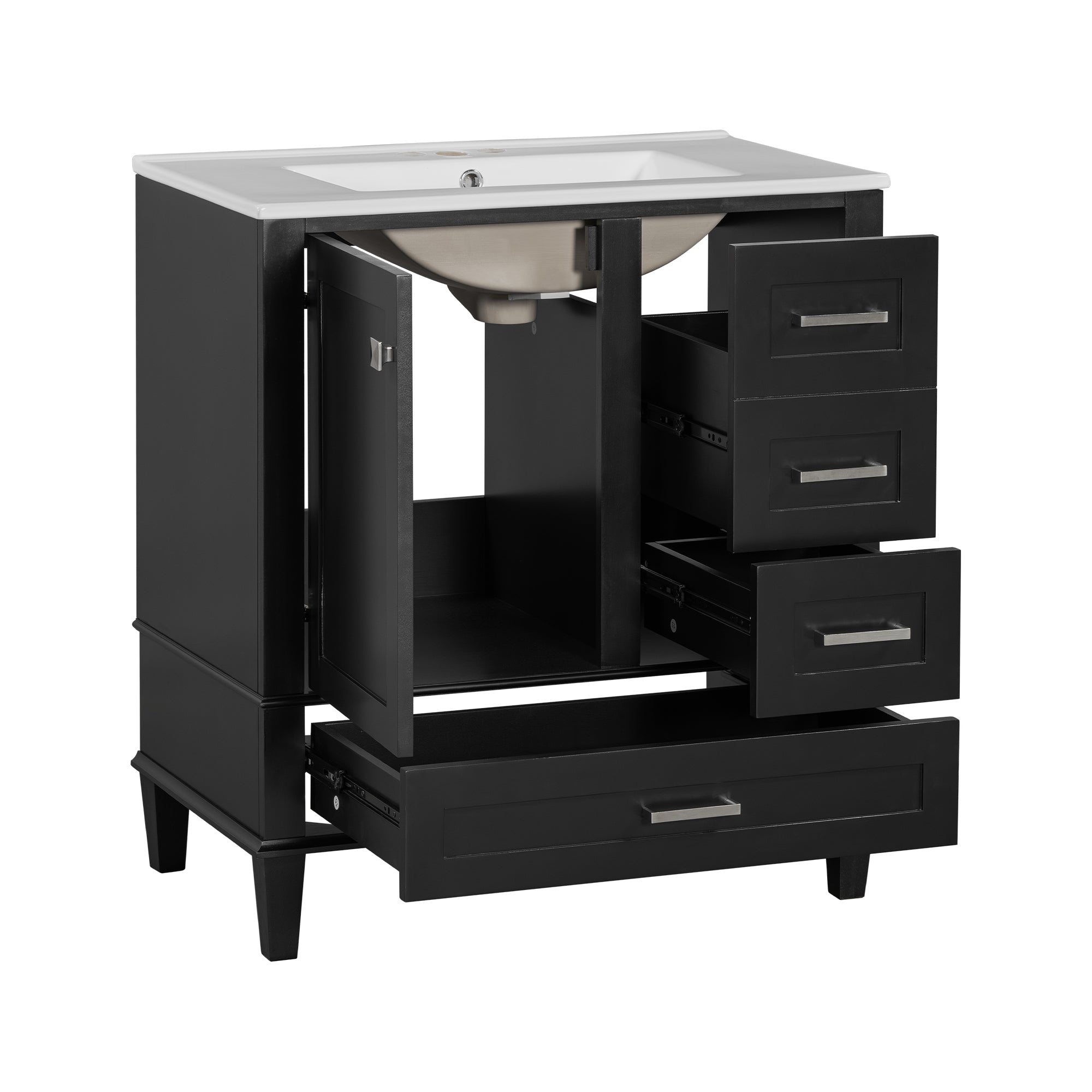 30" Bathroom Vanity , Modern Bathroom Cabinet with Sink Combo Set, Bathroom Storage Cabinet with a Soft Closing Door and 3 Drawers, Solid Wood Frame(Black)