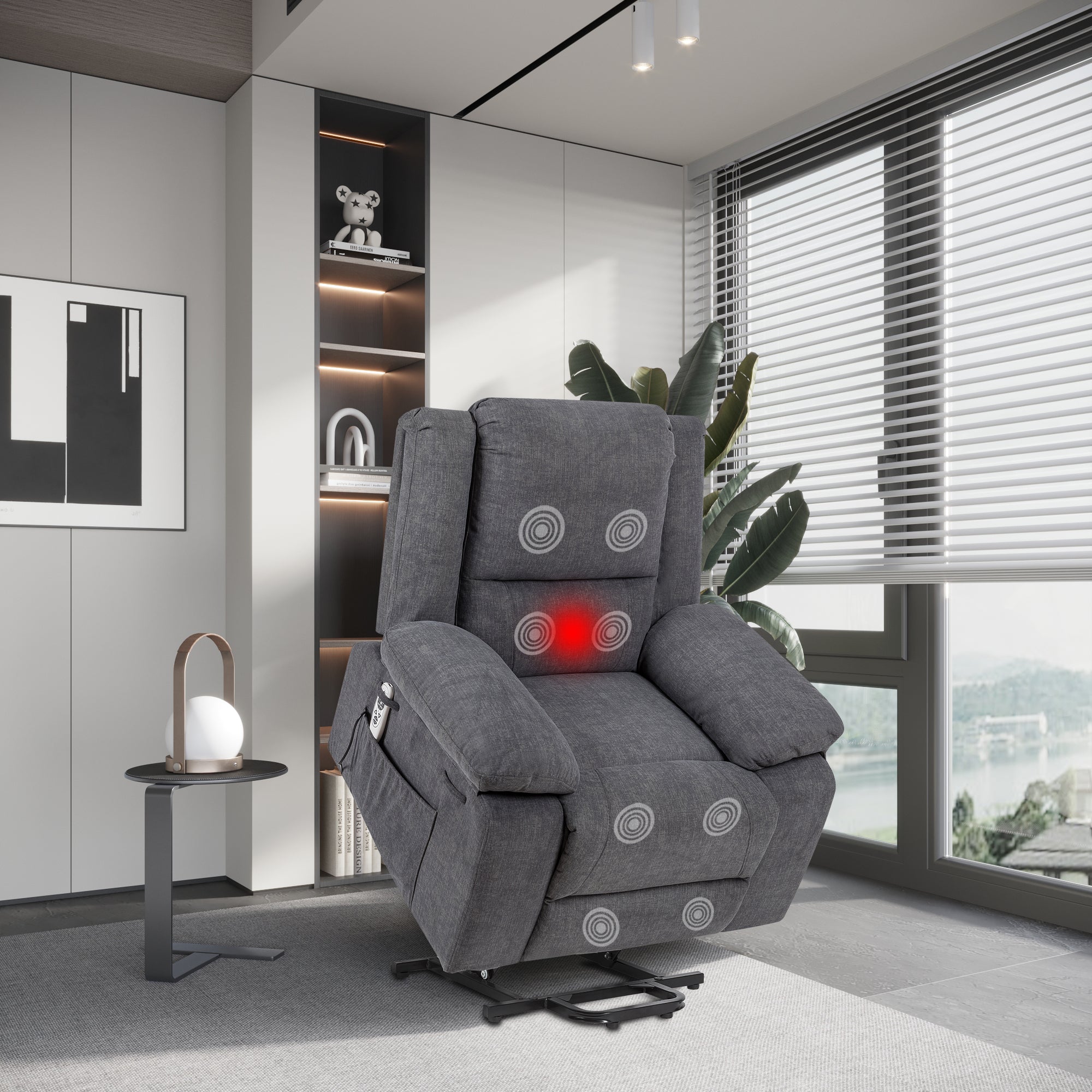 Electric Power Recliner Chair With Massage For Elderly ,Remote Control Multi-function Lifting, Timing, Cushion Heating Chair With Side Pocket Dark Grey