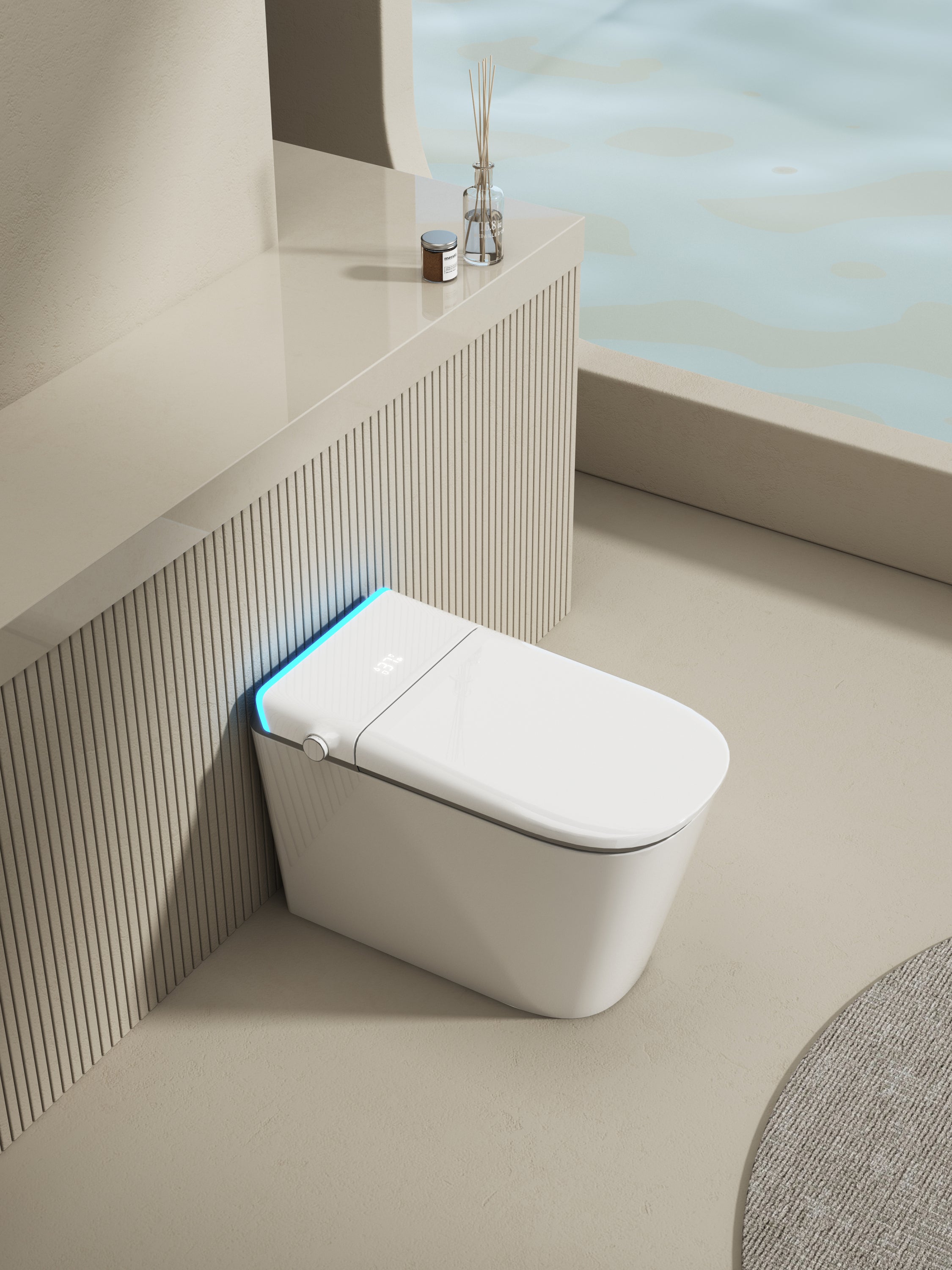 Multifunctional flat square smart toilet with automatic flush with remote control/foot sensor/night light