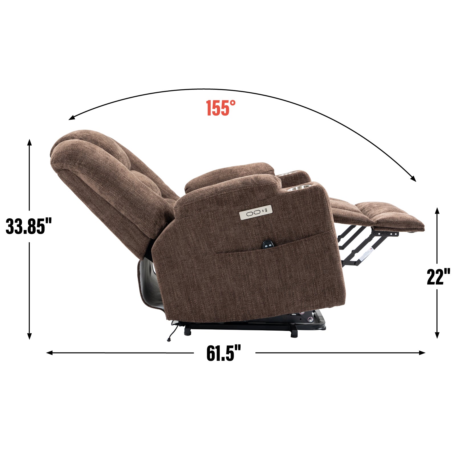 EMON'S Large Power Lift Recliner Chair with Massage and Heat for Elderly, Overstuffed Wide Recliners, Heavy Duty Motion Mechanism with USB and Type C Ports, 2 Steel Cup Holders, Brown