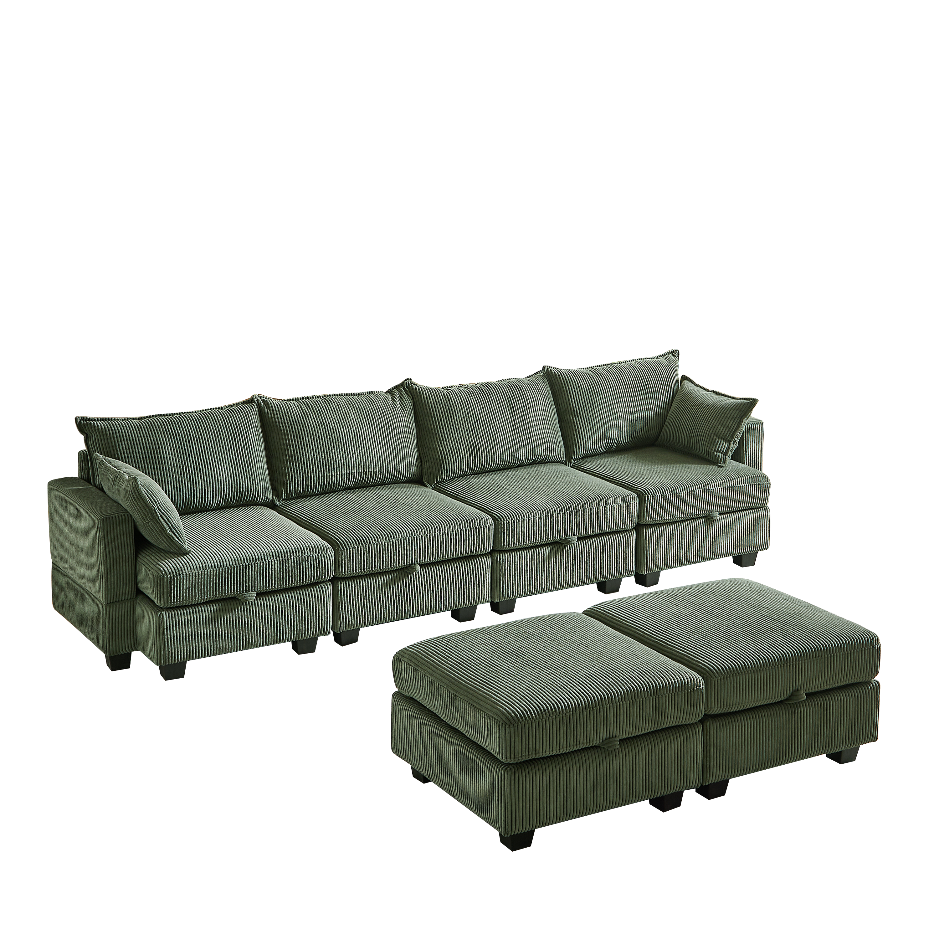 113.5'' Modular Sectiona Corduroy Sofa, Sectional Couches for Living Room U Shaped Sectional Couch with Storage Ottoman, 6 Seats Convertible Sectionals with Chaise