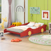 Full Size Race Car-Shaped Platform Bed with Wheels,Red