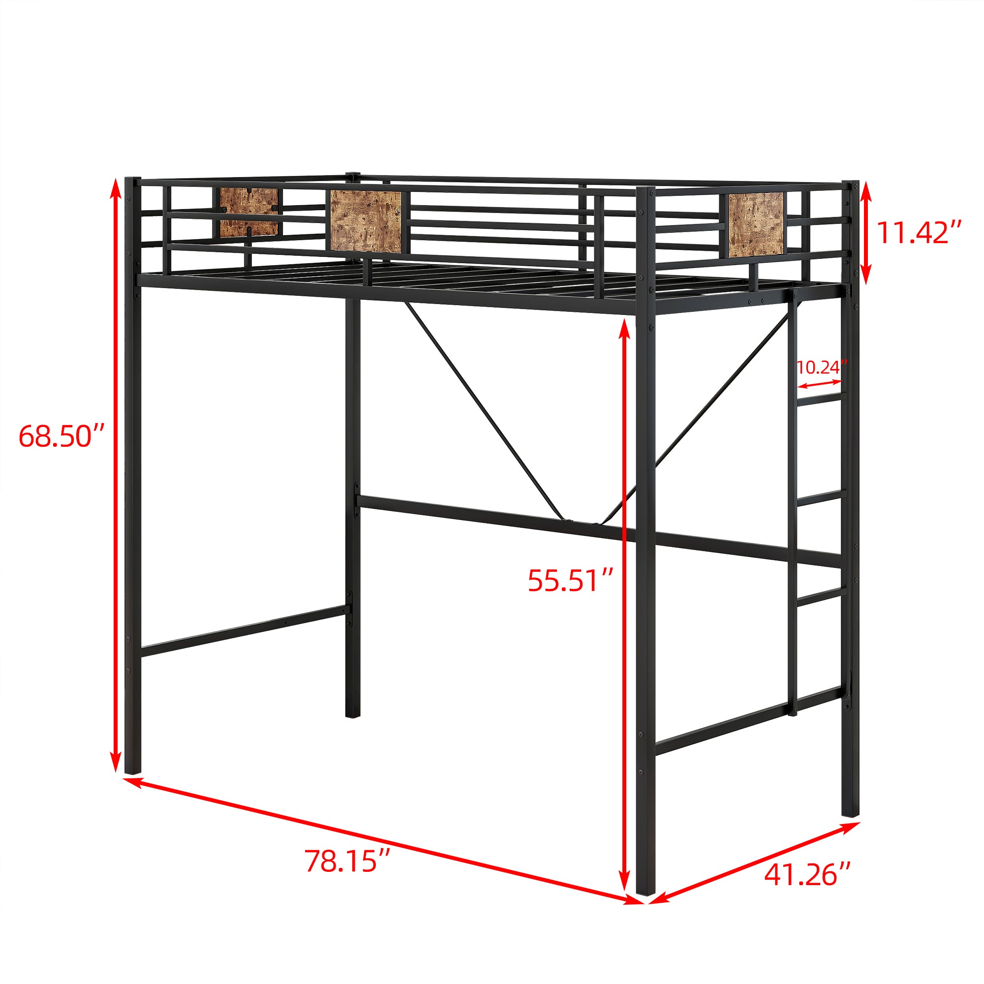 Metal Twin Loft Bed Frame with Stairs & Full-Length Guardrail, Space-Saving Design, No Box Spring Needed,, Noise Free, Black