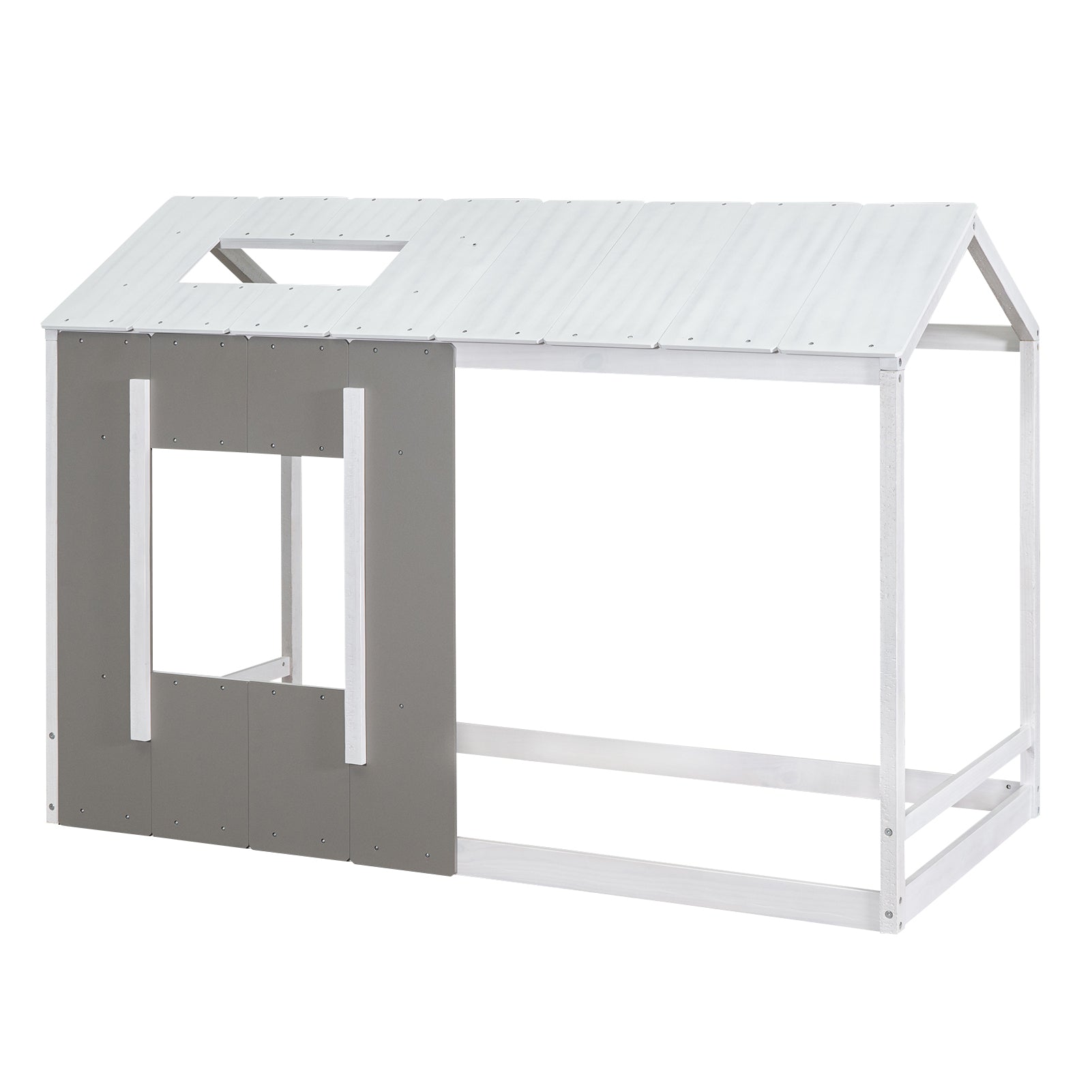 Twin Size House Platform with Roof and Window, White+Antique Grey(Old SKU: WF294130AAE)