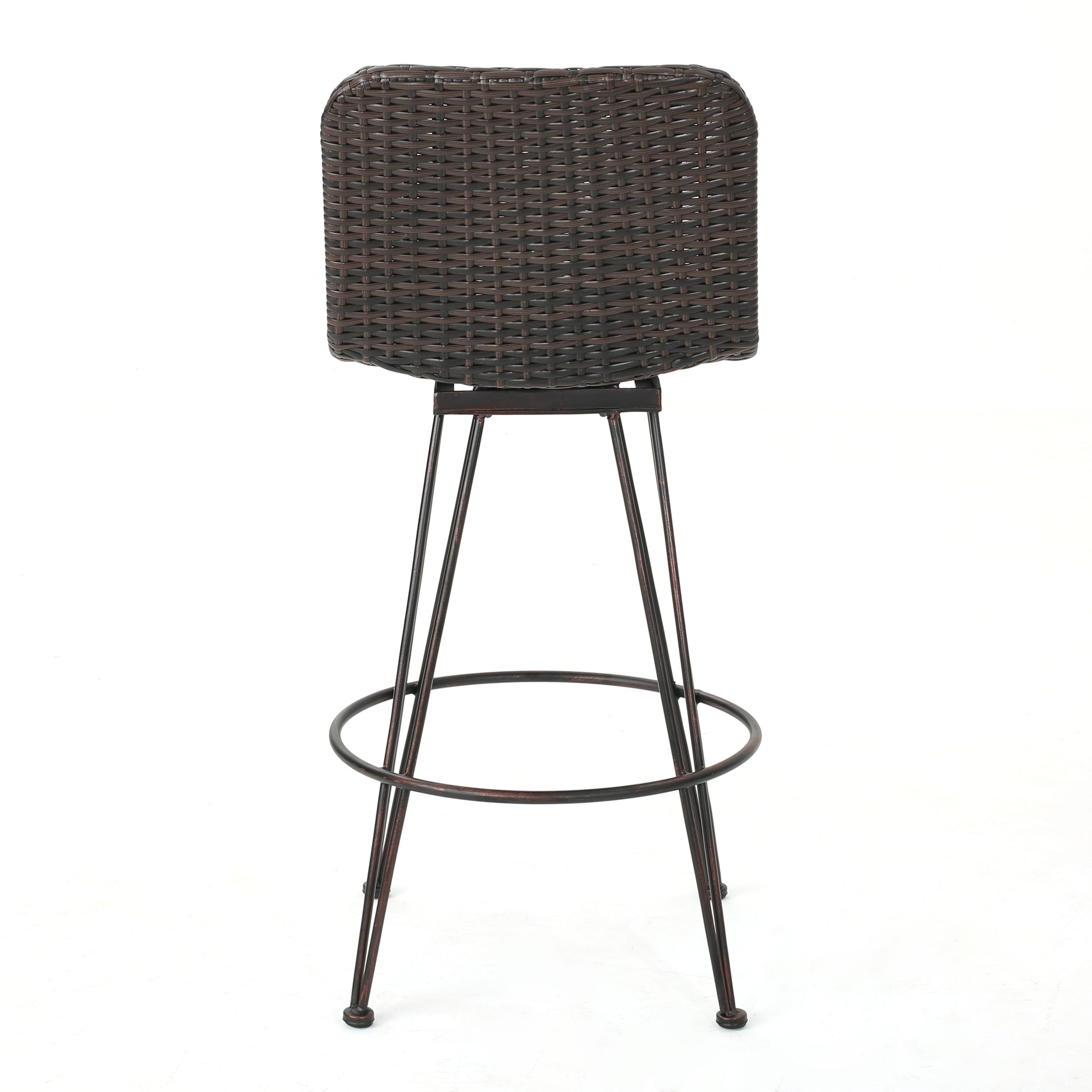 28" Outdoor PE Rattan Barstools with Black Brush Copper Iron Frame, Multibrown (Set of 2)