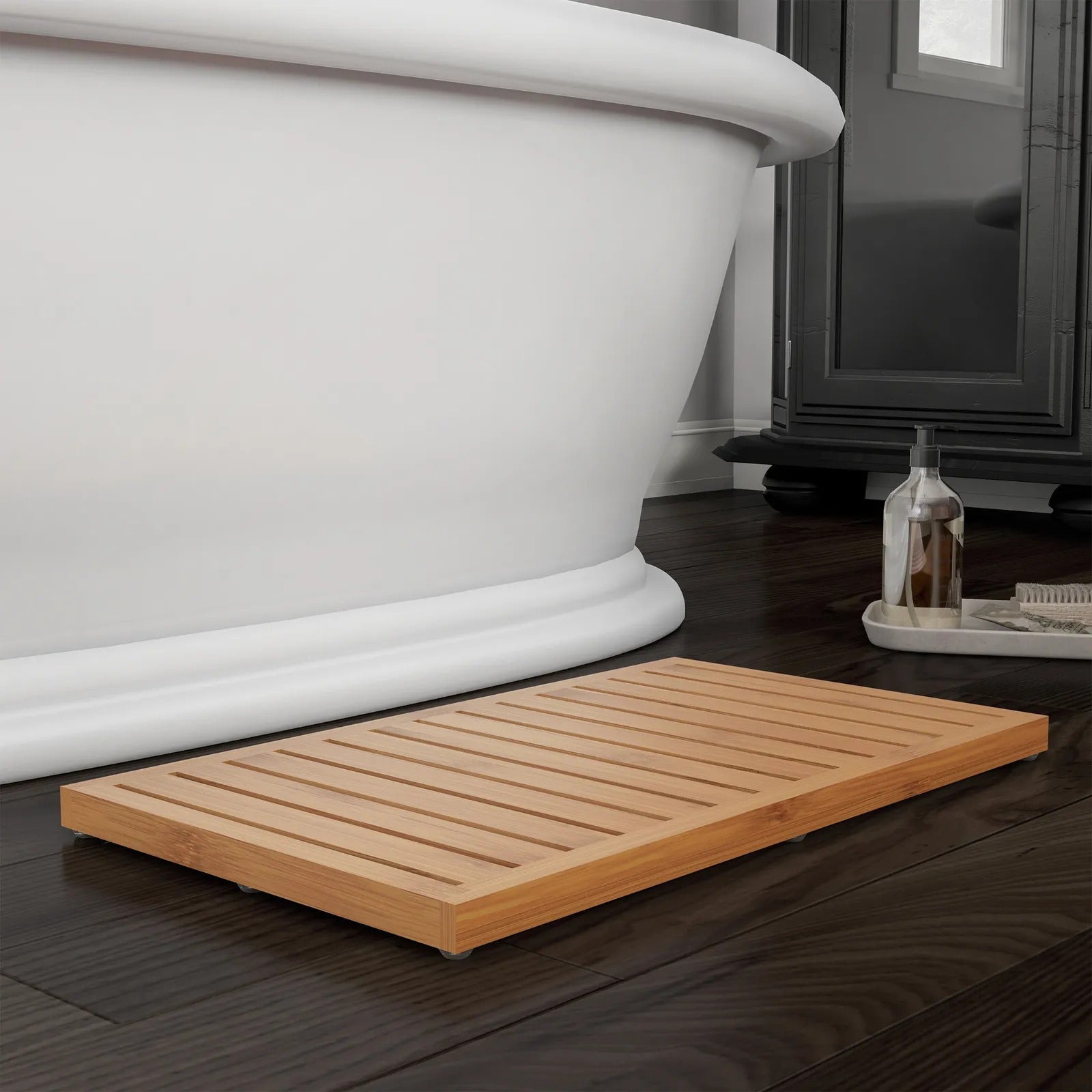 Bamboo Bath Mat - Natural Wooden, Non-Slip Slatted Design for Bathroom